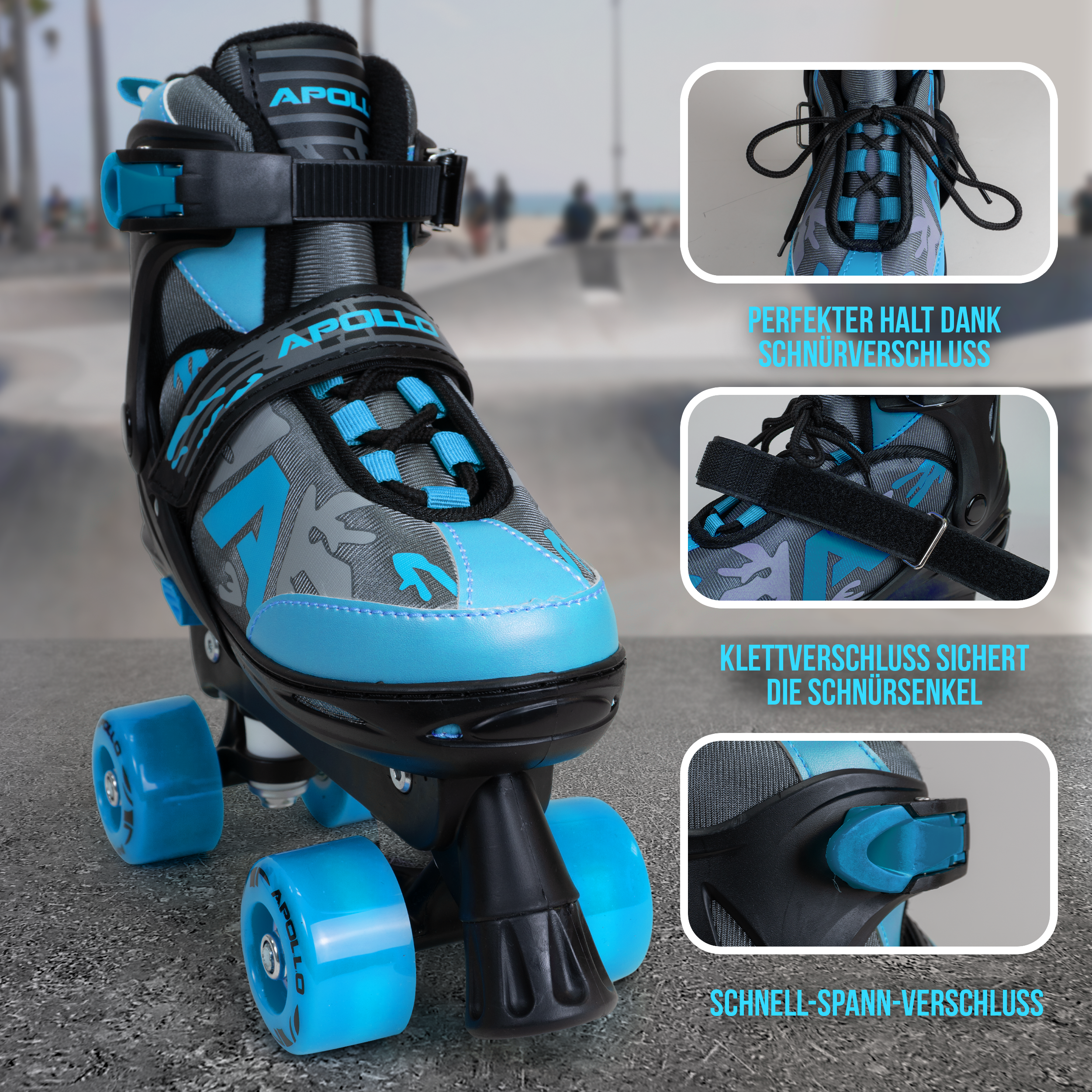 Apollo Funsport - Champion Adjustable Quad Skate - verstellbare Rollschuhe für Kinder & Jugendliche - Blue