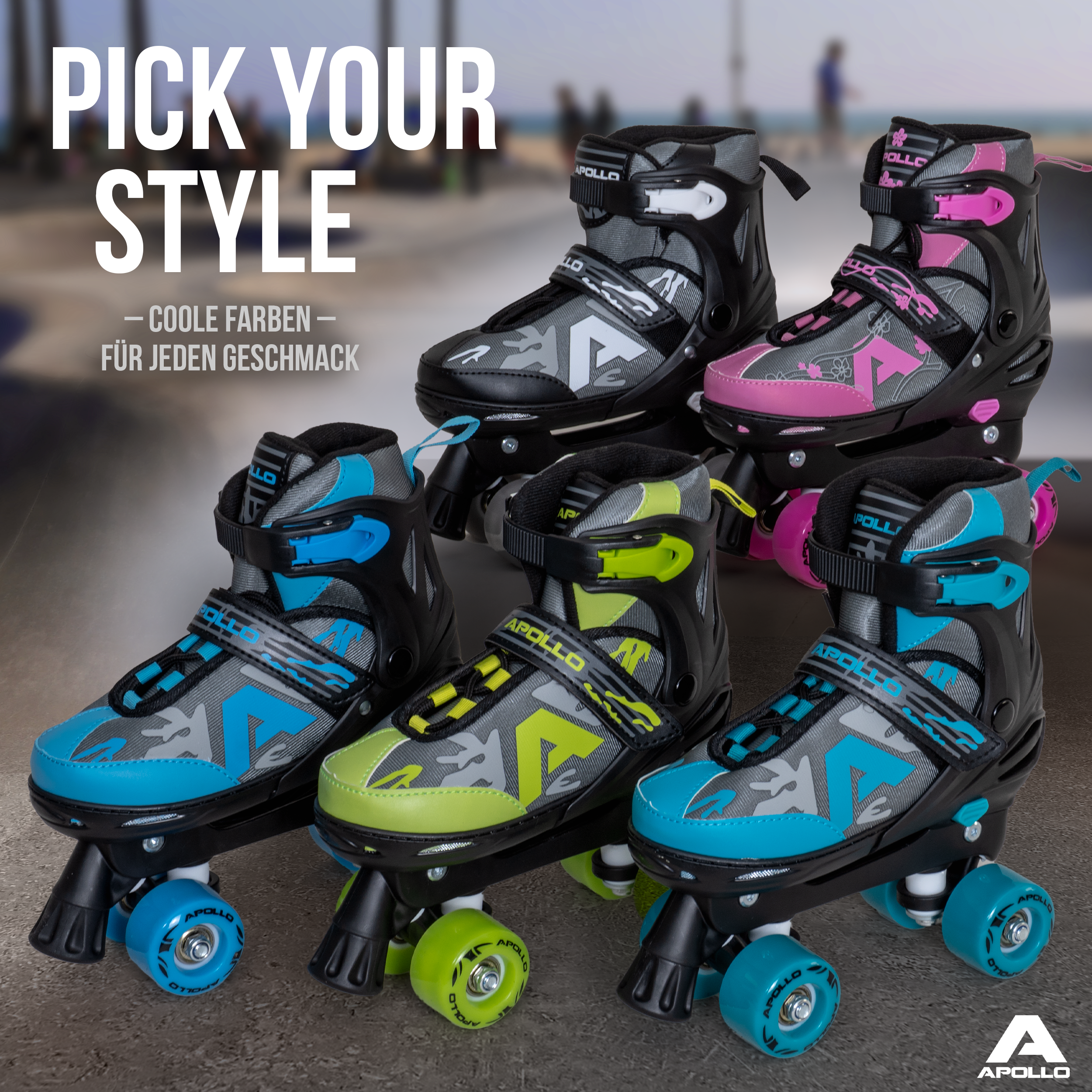 Apollo Funsport - Champion Adjustable Quad Skate - verstellbare Rollschuhe für Kinder & Jugendliche - Black