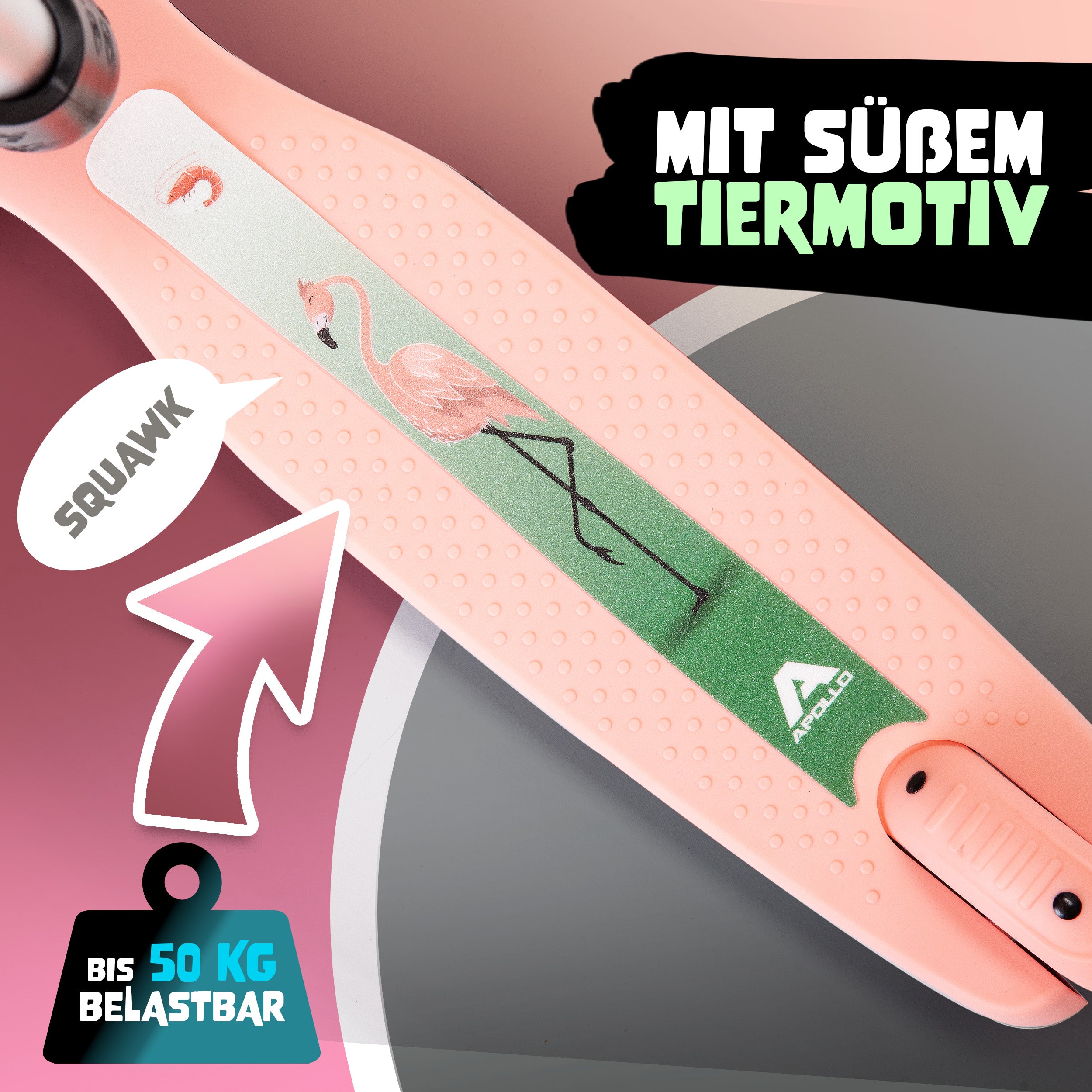 Apollo Funsport - Apollo Whizzie LED Kinderroller, höhenverstellbarer Dreiradscooter für Kinder ab 3 Jahre - Flamingo