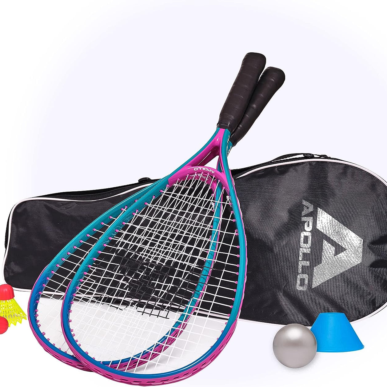 Apollo - Speed Badminton Set - inkl. Tasche, 2x Schläger, Bälle - Blau Pink