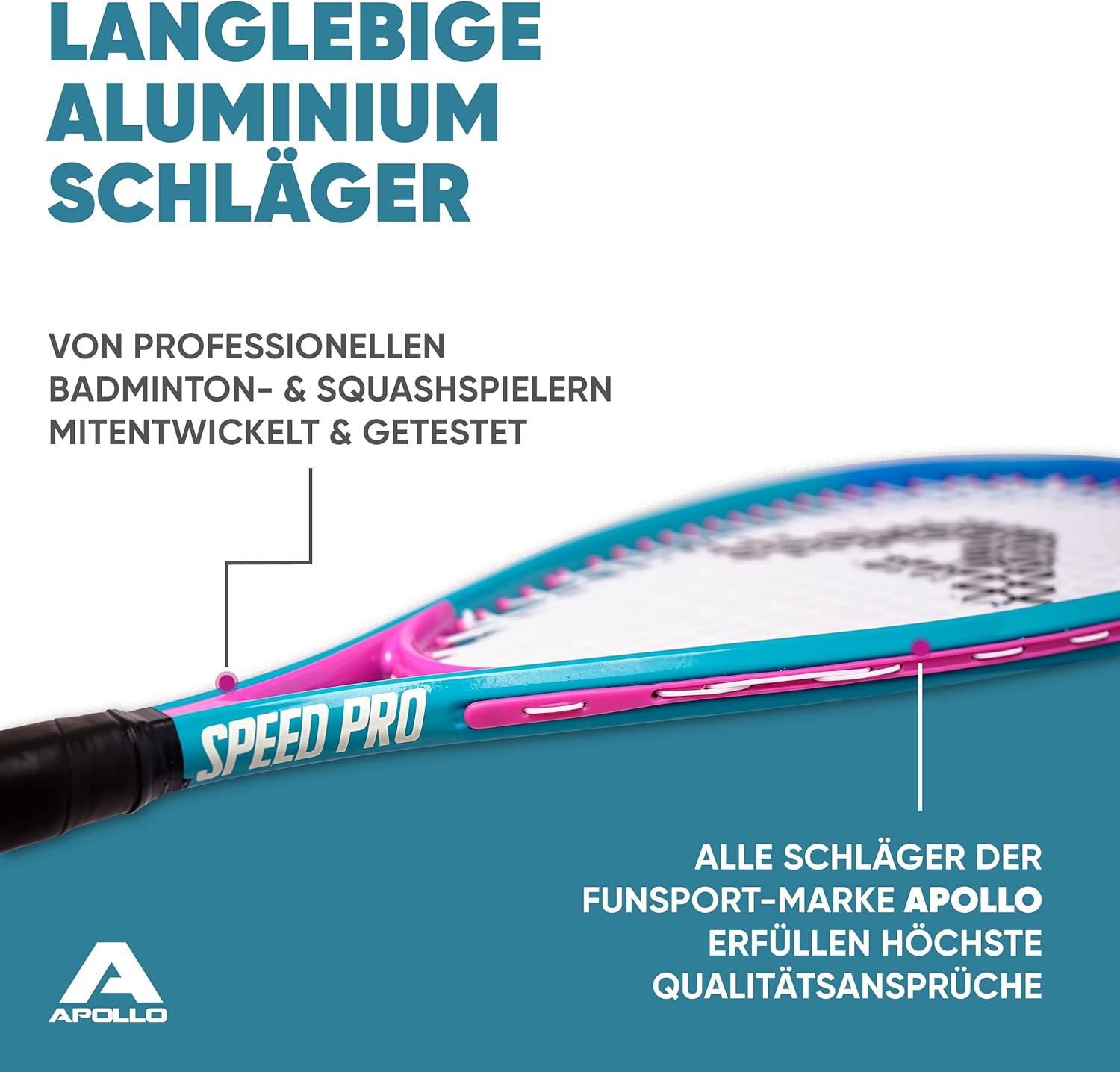 Apollo - Speed Badminton Set - inkl. Tasche, 2x Schläger, Bälle - Blau Pink