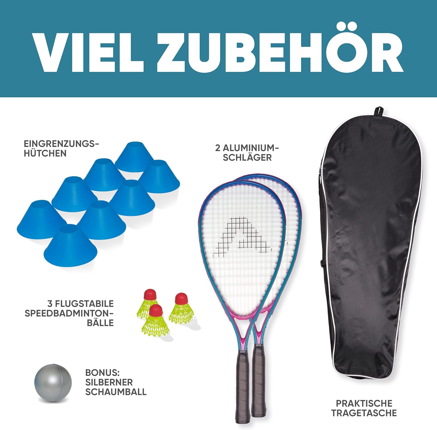 Apollo - Speed Badminton Set - inkl. Tasche, 2x Schläger, Bälle - Blau Pink