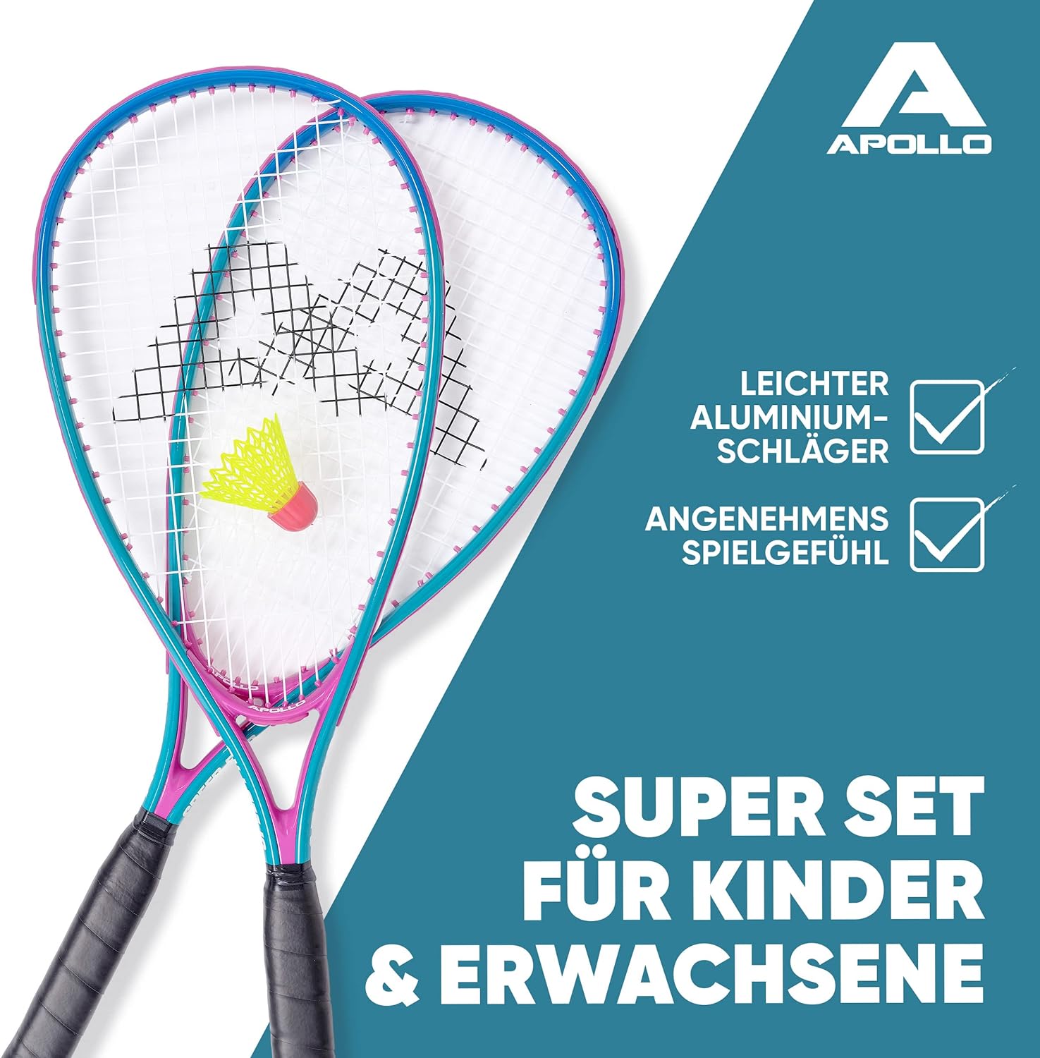Apollo - Speed Badminton Set - inkl. Tasche, 2x Schläger, Bälle - Blau Pink