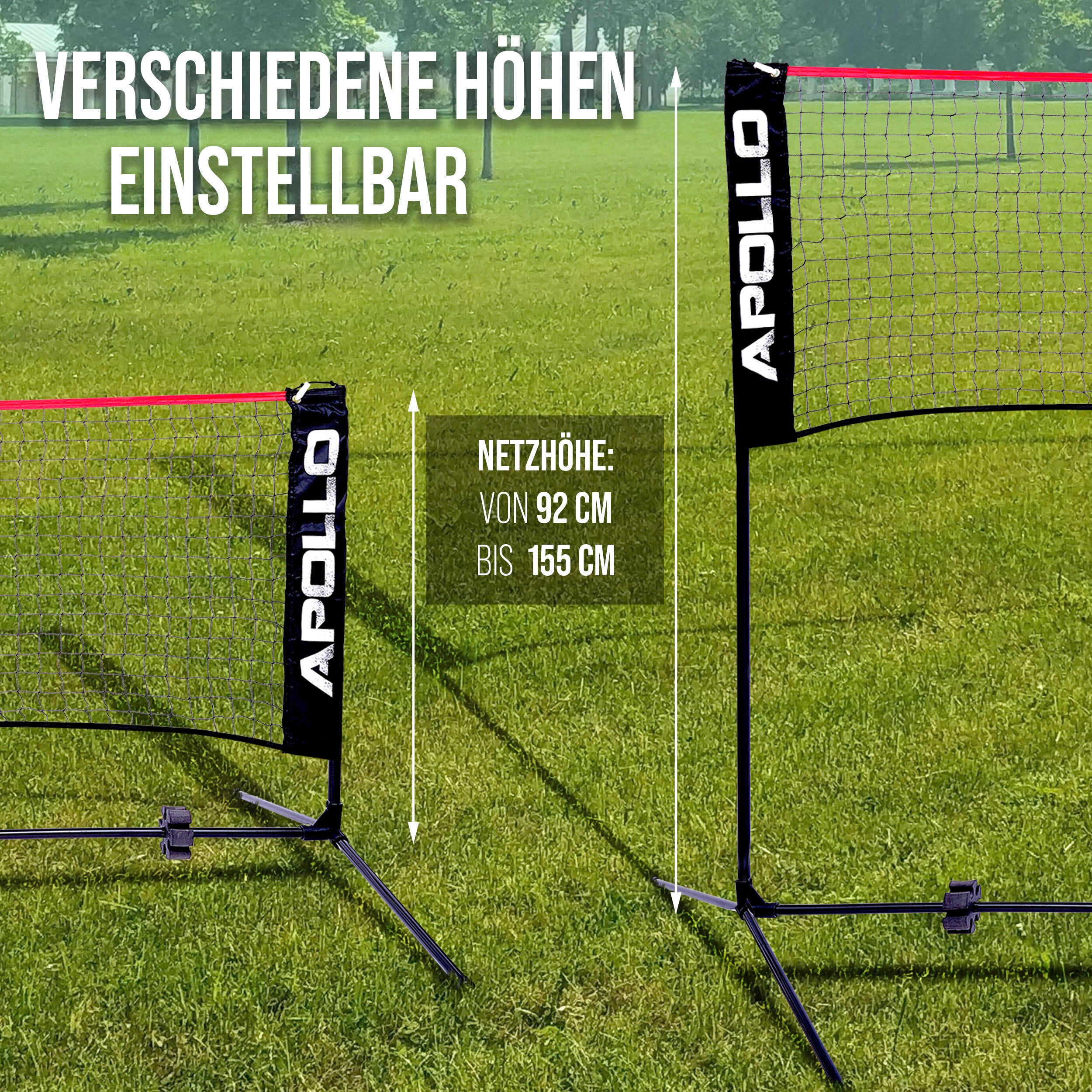Apollo - Badminton Netz - Volleyball Netz, höhenverstellbar, verschiedene Breiten - Rot