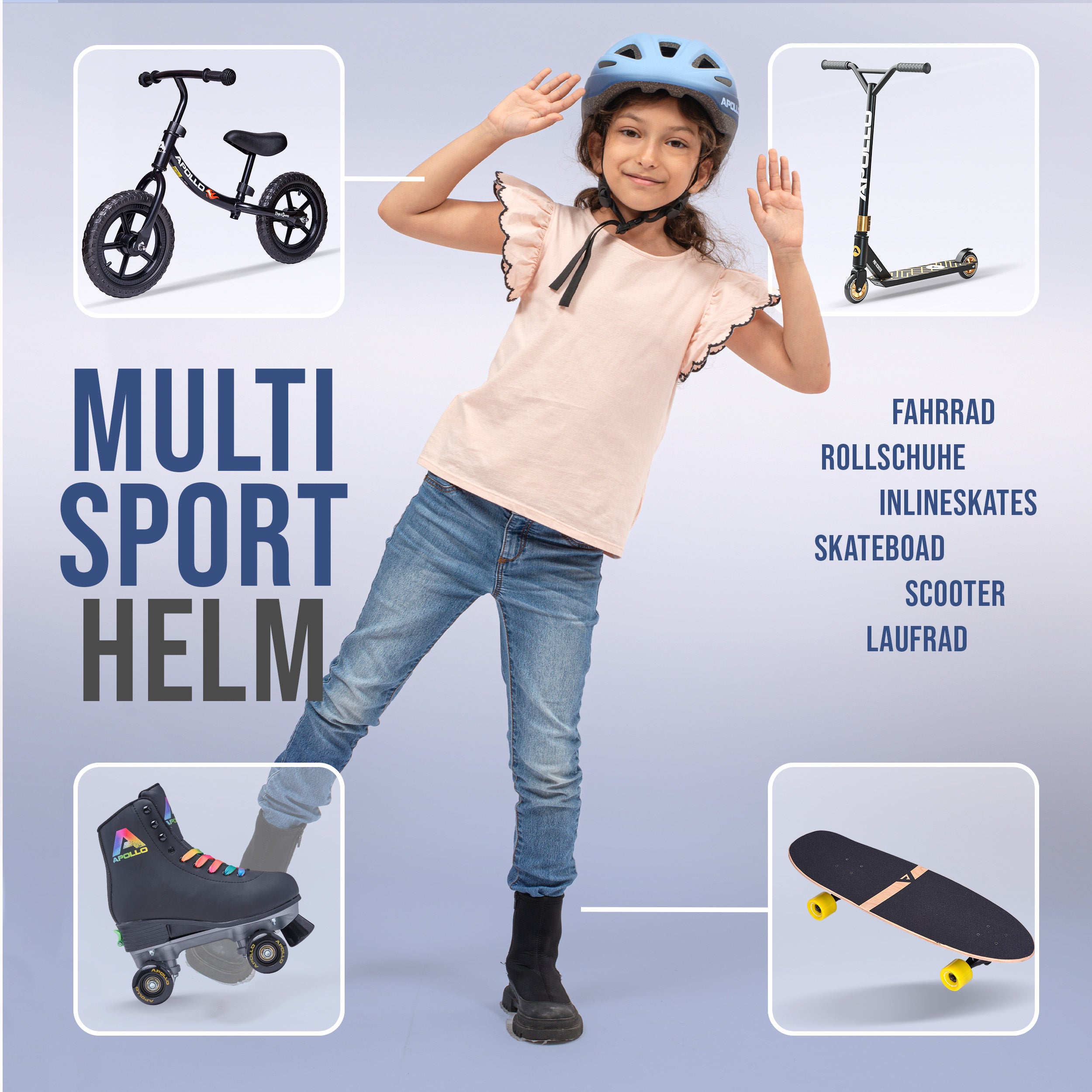 Apollo - Apollo Kinder Fahrradhelm, Helm für Kinder & Jugendliche, Multisport Helm - Blue Fade