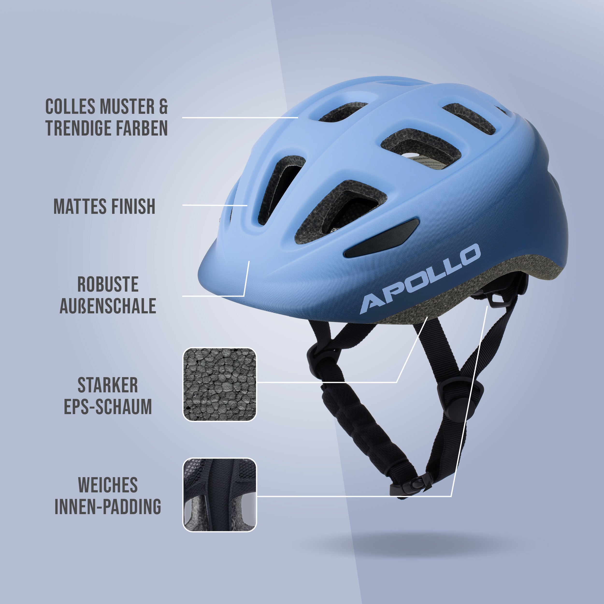 Apollo - Apollo Kinder Fahrradhelm, Helm für Kinder & Jugendliche, Multisport Helm - Blue Fade
