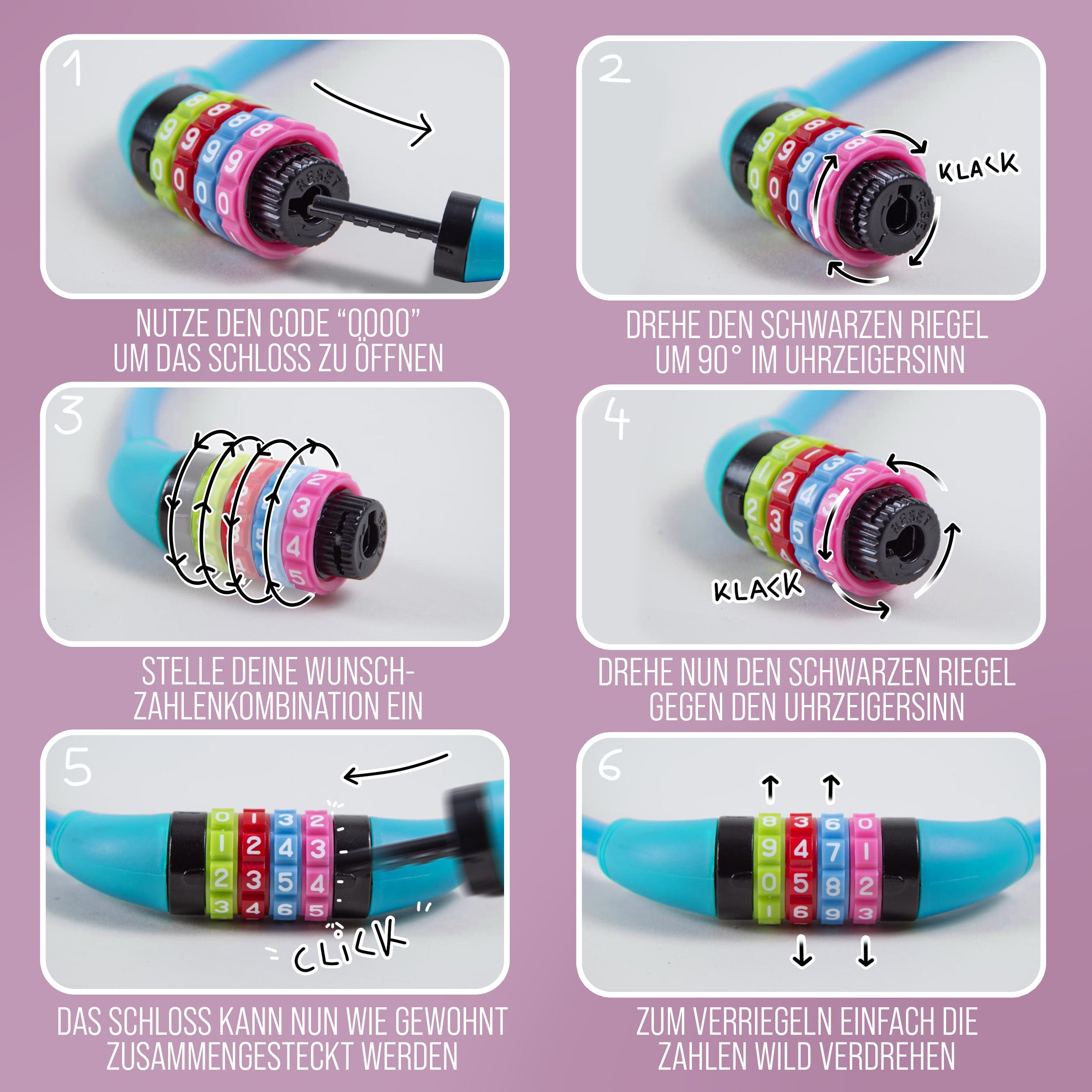 Apollo - Fahrradschloss mit Zahlen für Kinder, 10x650 mm, Scooter Schloss,Zahlenschloss - Blau