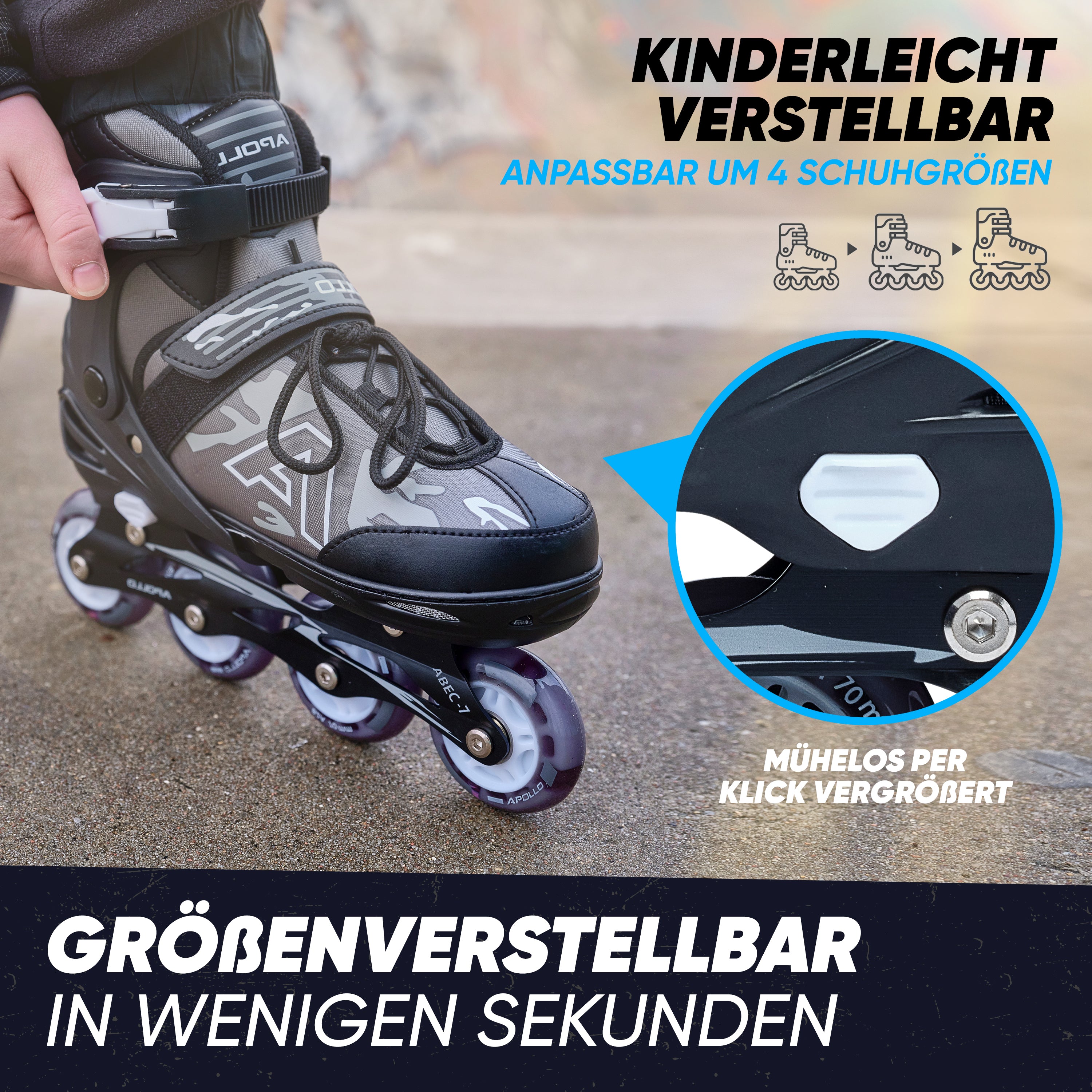 Apollo Funsport - Champion Adjustable Inline Skate (Schwarz) - L (39-42)