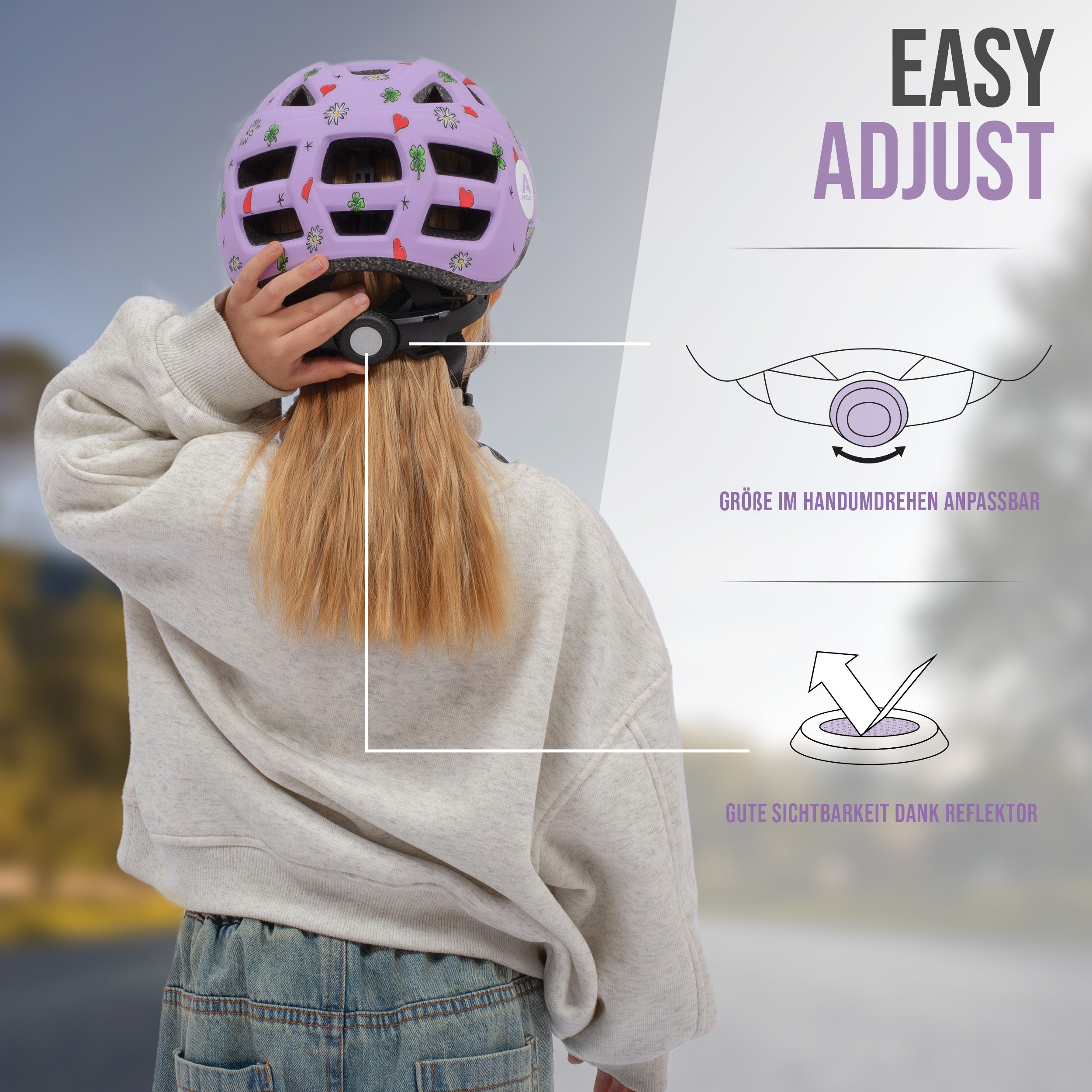 Apollo - Apollo Kinder Fahrradhelm, Helm für Kinder & Jugendliche, Multisport Helm - Flower Love