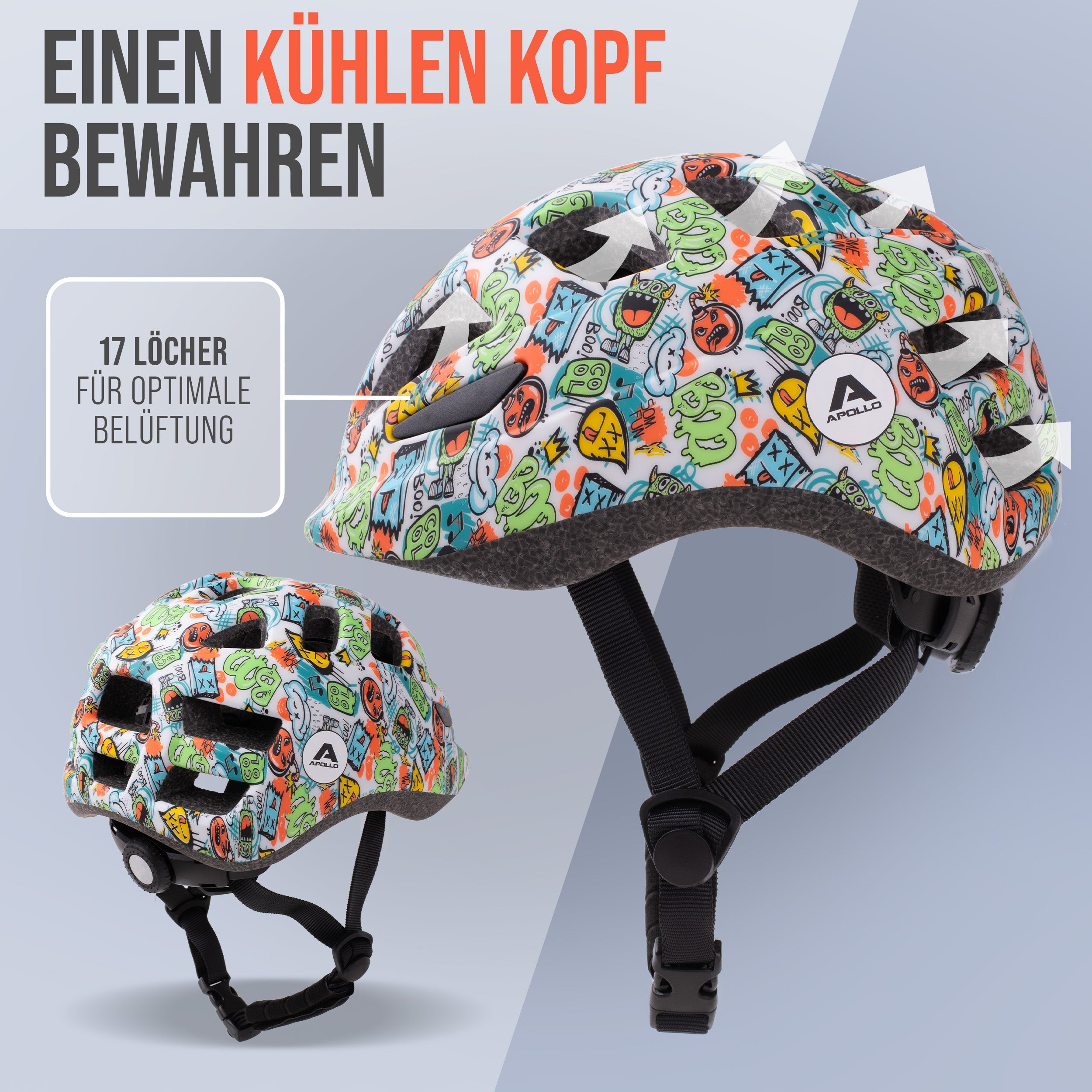 Apollo - Apollo Kinder Fahrradhelm, Helm für Kinder & Jugendliche, Multisport Helm - Monsta Mania