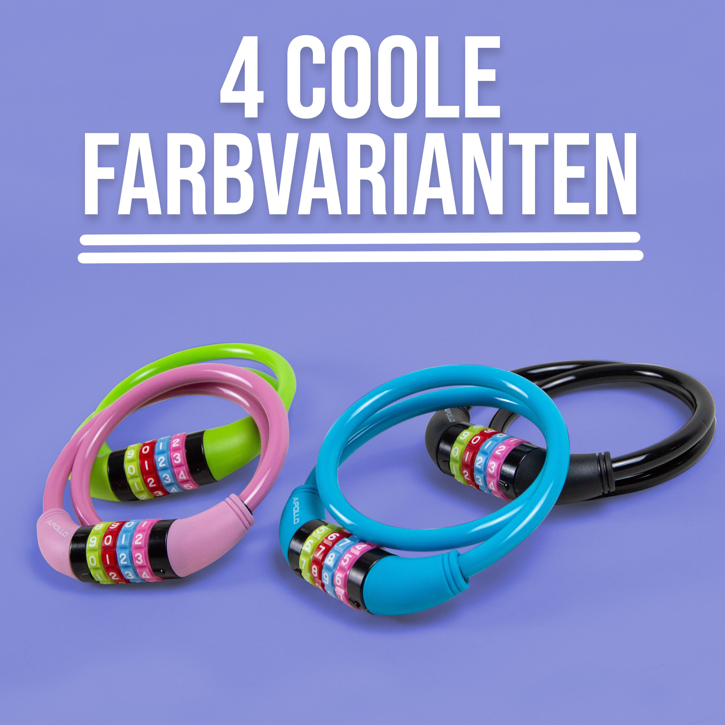 Apollo - Fahrradschloss mit Zahlen für Kinder, 10x650 mm, Scooter Schloss,Zahlenschloss - Pink