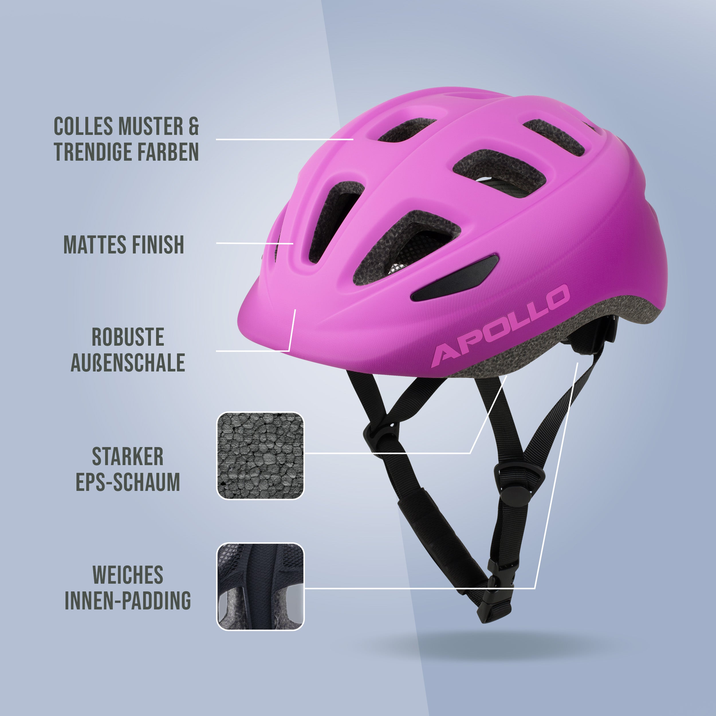 Apollo - Apollo Kinder Fahrradhelm, Helm für Kinder & Jugendliche, Multisport Helm - Pink Fade
