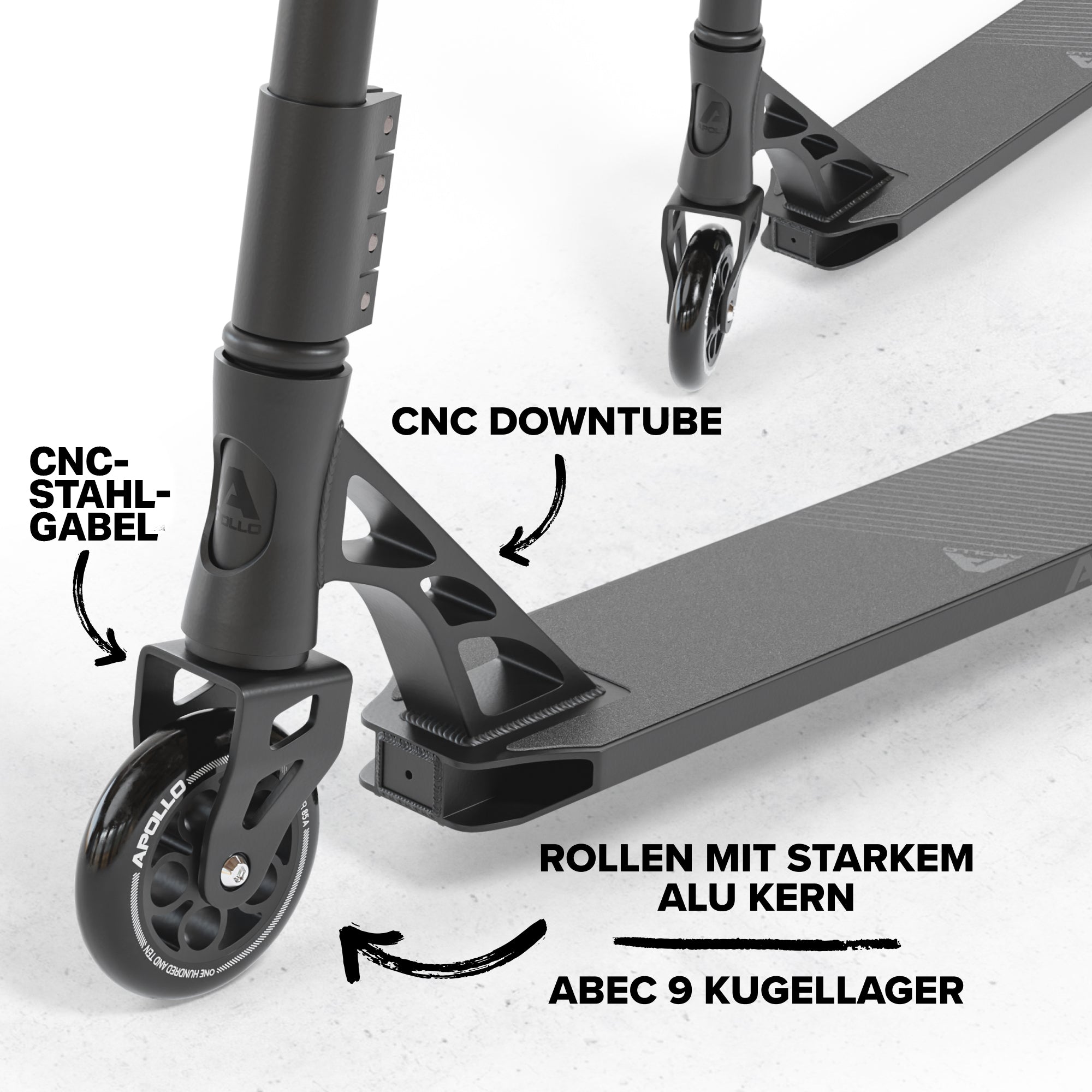 Apollo - High End Stunt Scooter - Genesis Pro X Stuntscooter mit ABEC 9 Kugellagern - Schwarz