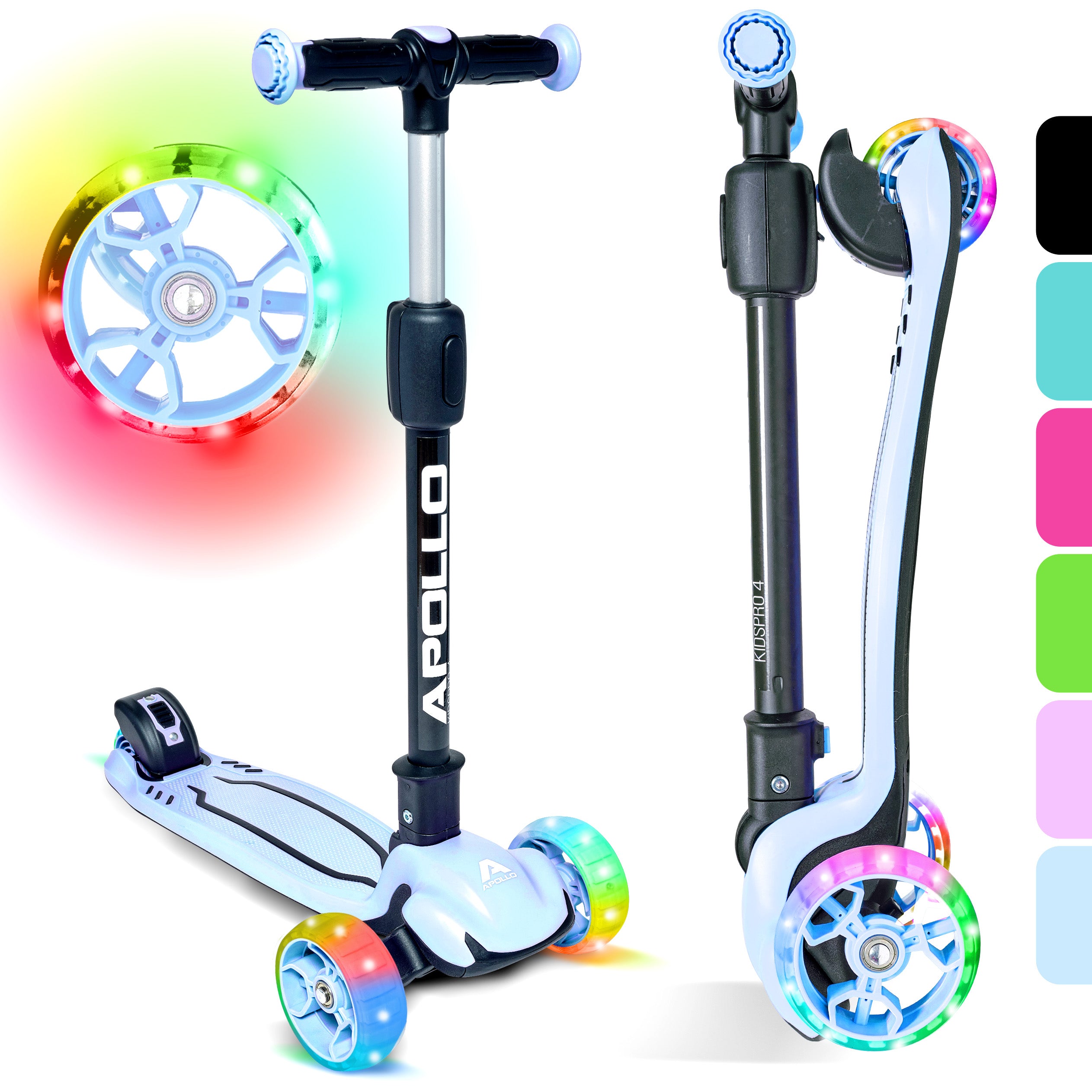 Apollo - Kinderscooter "KidsPro4" klappbarer LED Roller - Blau