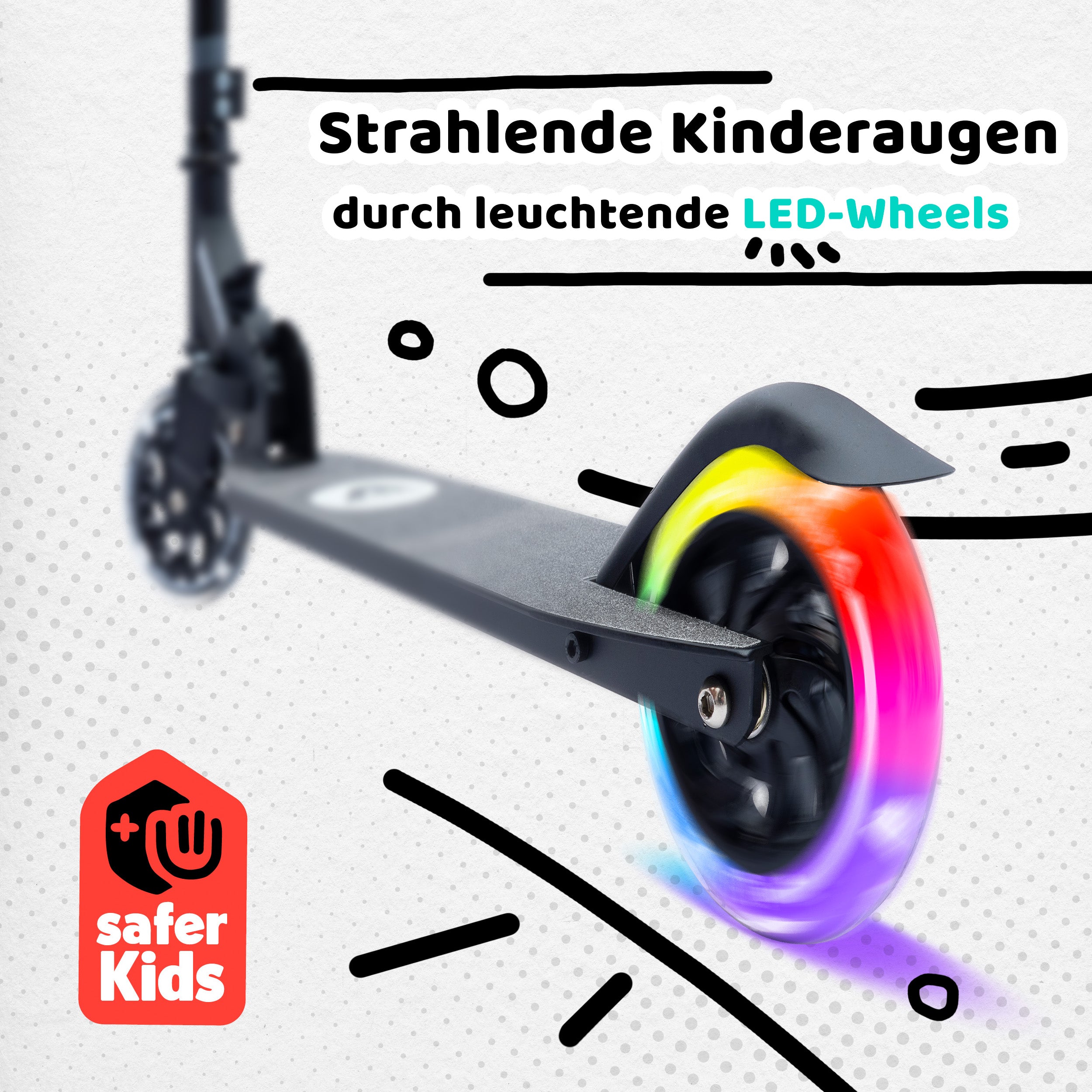 Apollo - Scooter LED - "Moonracer" City Scooter Kinder mit Federung - Schwarz