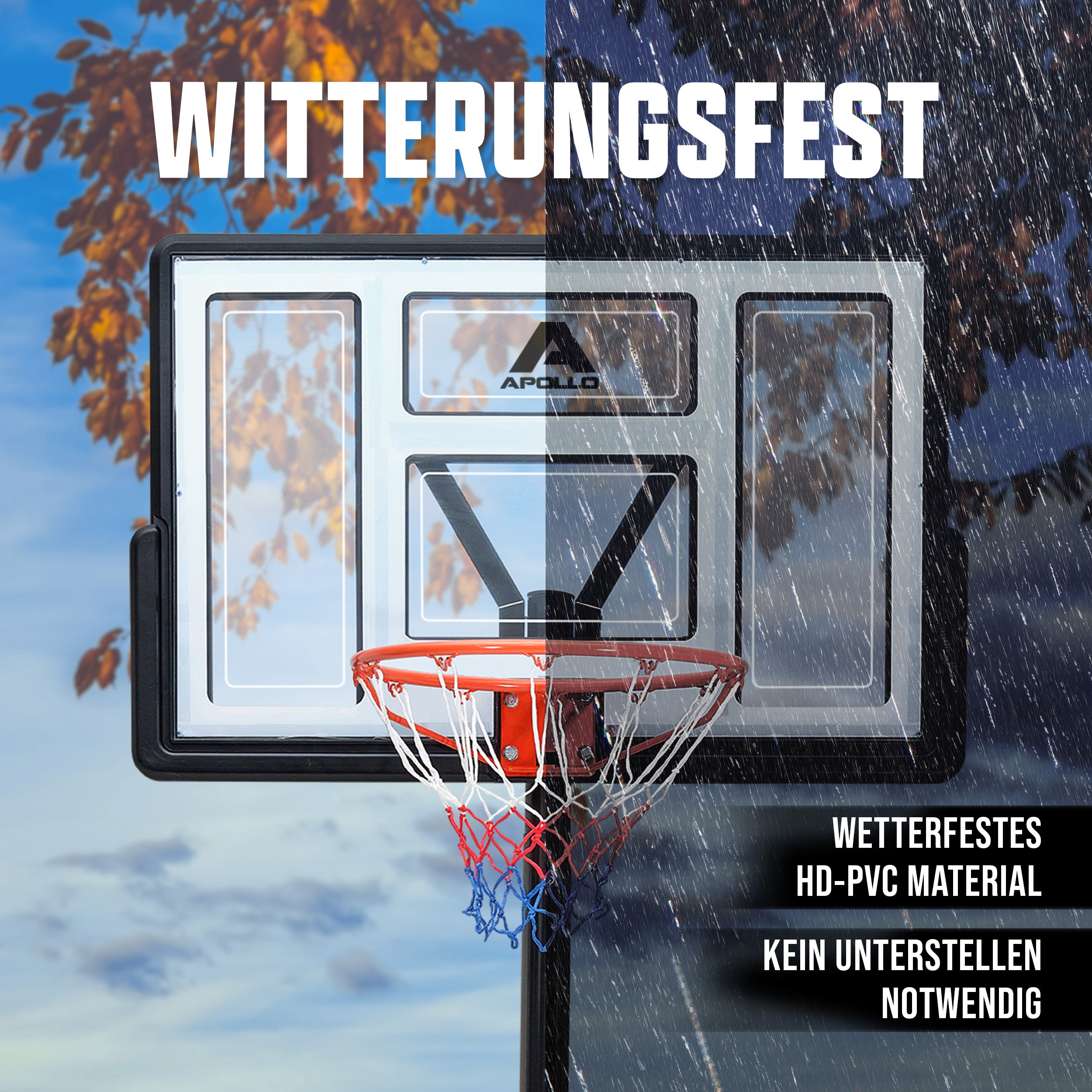 Apollo - Basketballkorb mit Ständer, Rollen, Basketball und Pumpe - official Size 230-305 cm