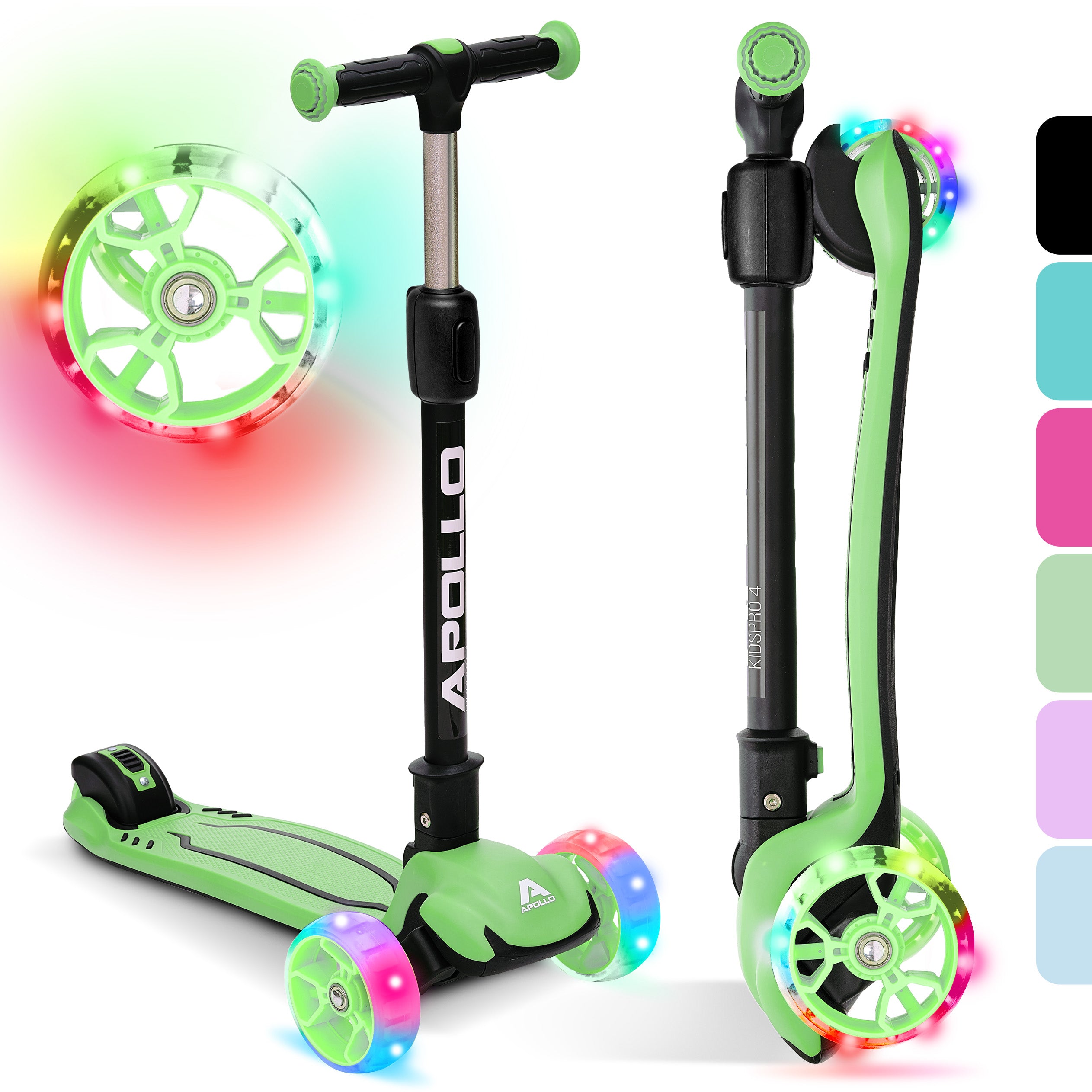 Apollo - Kinderscooter "KidsPro4" klappbarer LED Roller - Grün