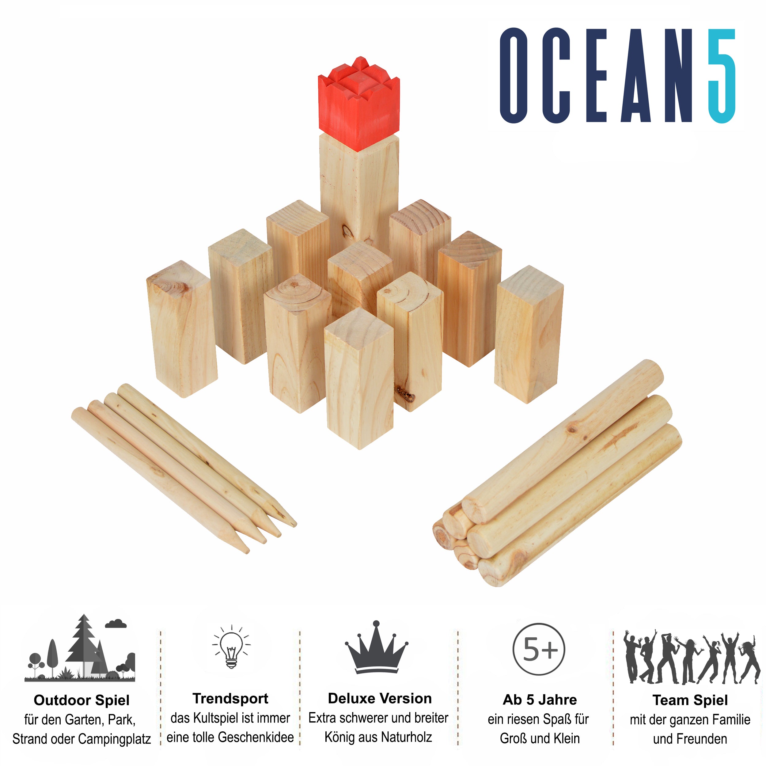 Ocean5 - Kubb - Original Wikinger Wurfspiel - Holz Schach Kegel Spiel von Ocean5 - Kubb - Deluxe - 30 x 7 cm (H B)