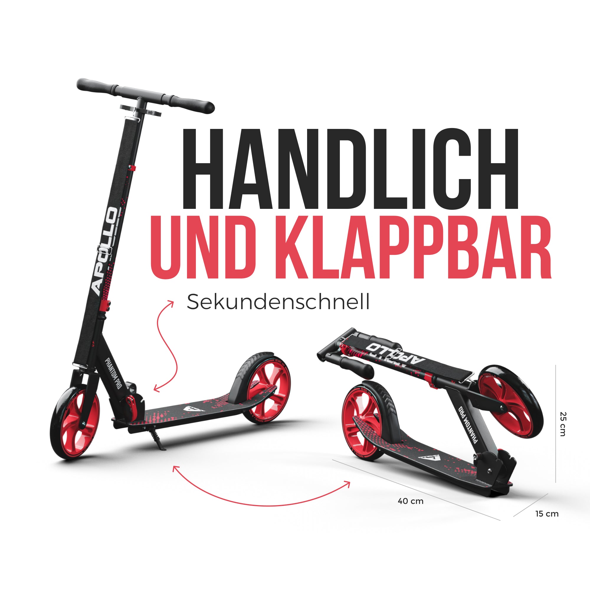 Apollo - Klappbarer City Roller für Kinder "Phantom" höhenverstellbarer Tretroller - Rot