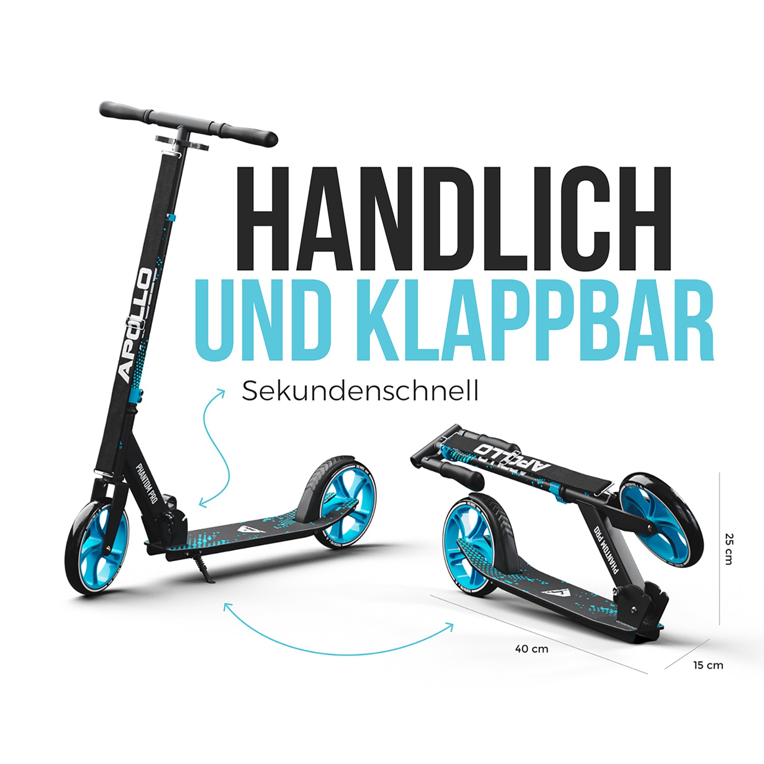 Apollo - Klappbarer City Roller für Kinder "Phantom" höhenverstellbarer Tretroller - Blau