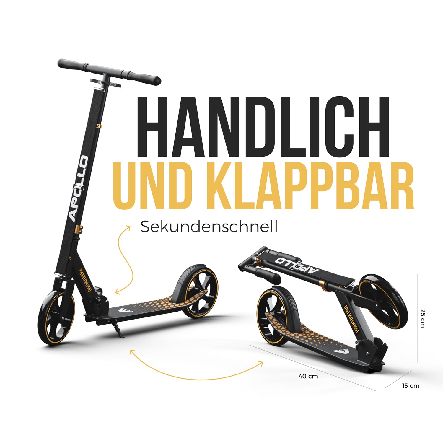 Apollo - Klappbarer City Roller für Kinder "Phantom" höhenverstellbarer Tretroller - Gold
