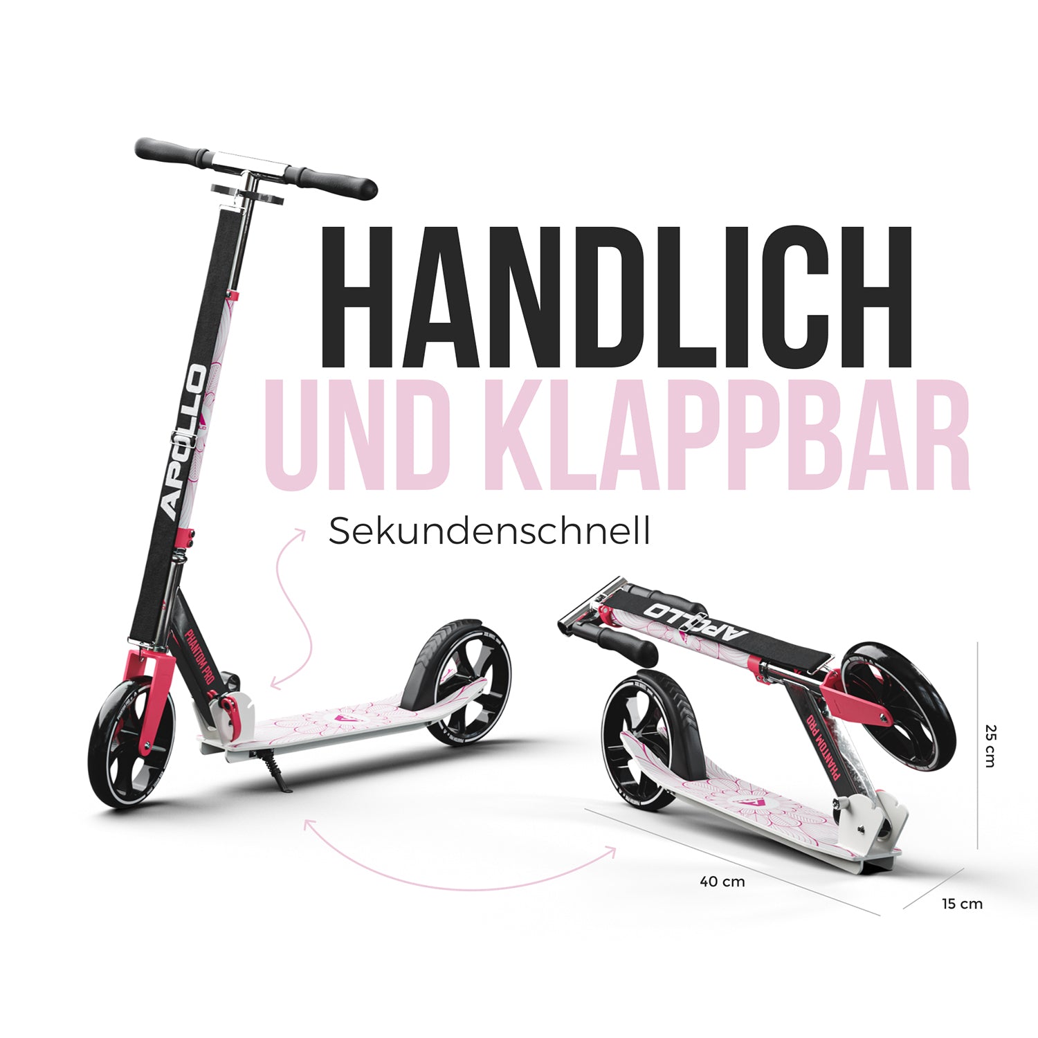 Apollo - Klappbarer City Roller für Kinder "Phantom" höhenverstellbarer Tretroller - Pink