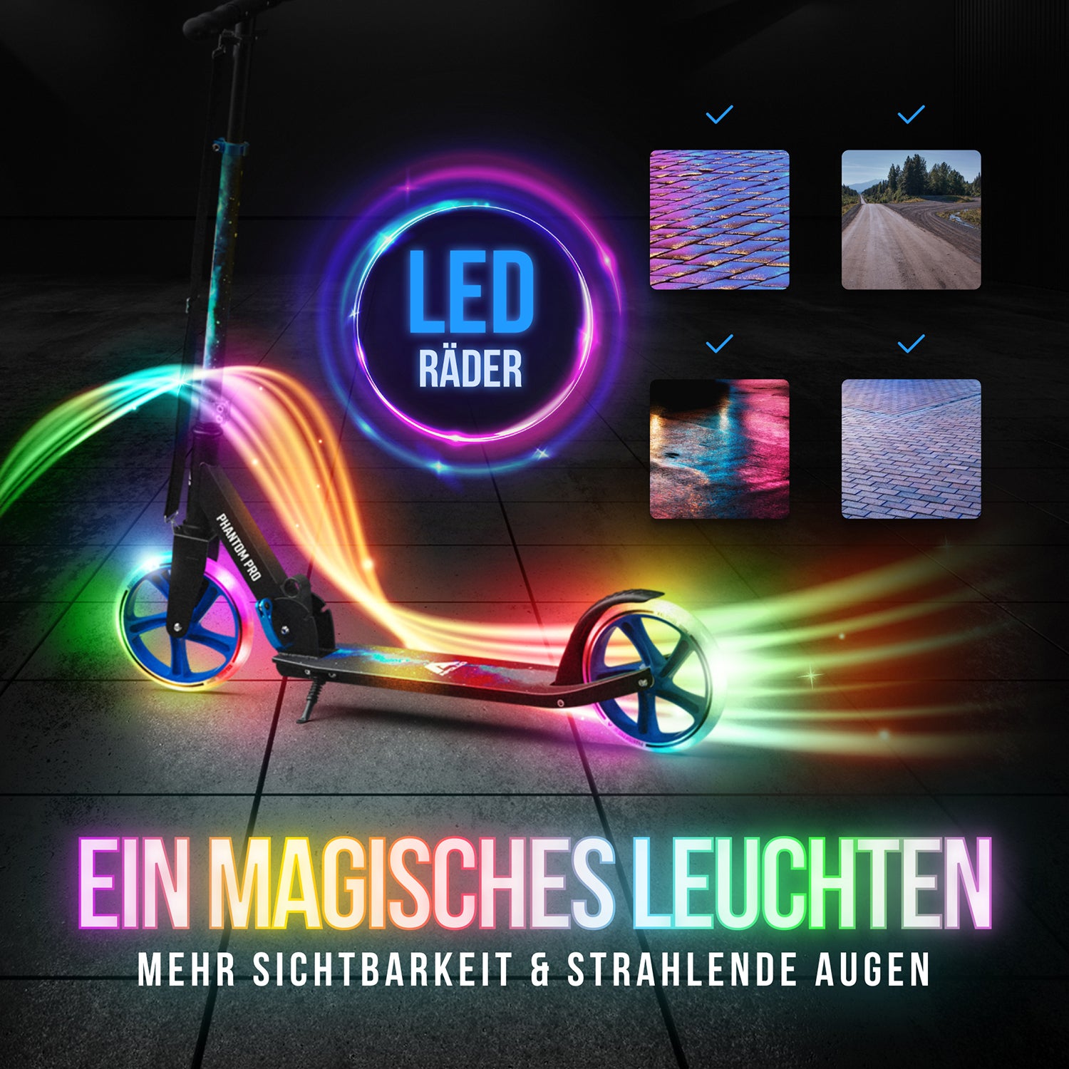 Apollo - Klappbarer City Roller für Kinder "Phantom" höhenverstellbarer Tretroller - Universe