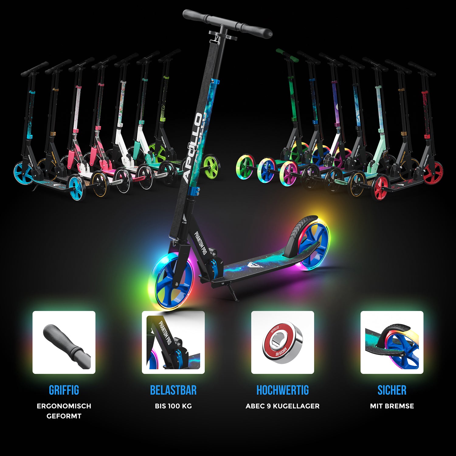 Apollo - Klappbarer City Roller für Kinder "Phantom" höhenverstellbarer Tretroller - Universe