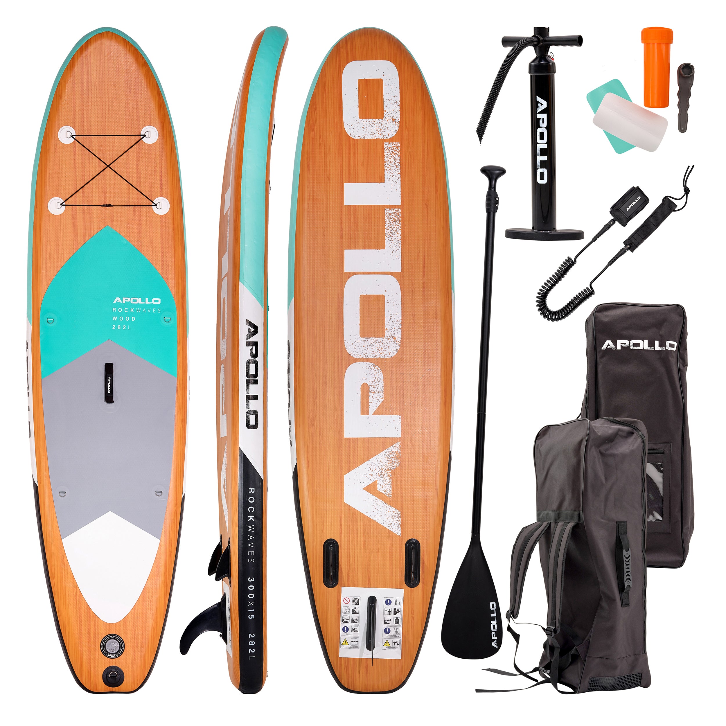 Apollo Funsport - SUP Board Komplett-Set Aufblasbares Stand Up Paddle Board - Wood - Wood Mint