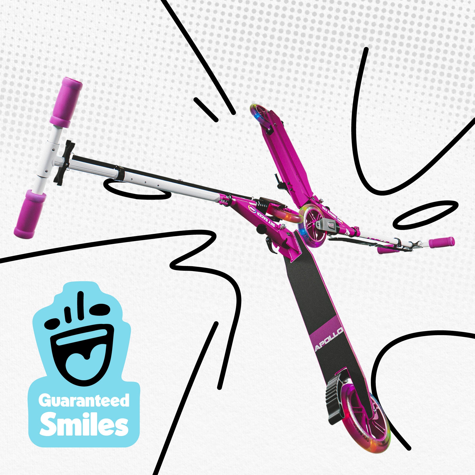 Apollo - 145mm City Scooter mit Federung "Skyracer" klappbar und höhenverstellbar - Pink Weiß