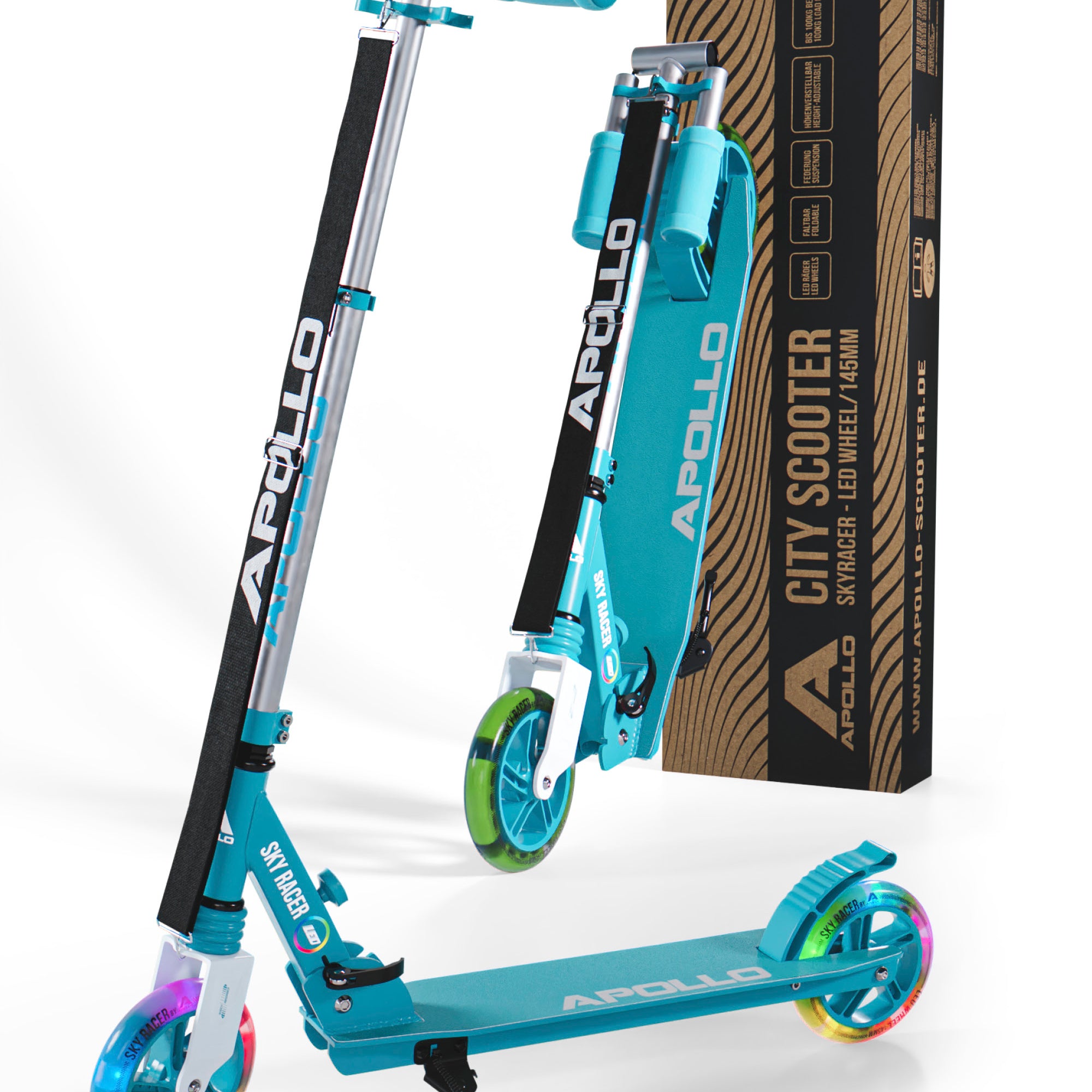 Apollo - 145mm City Scooter mit Federung "Skyracer" klappbar und höhenverstellbar - Mint