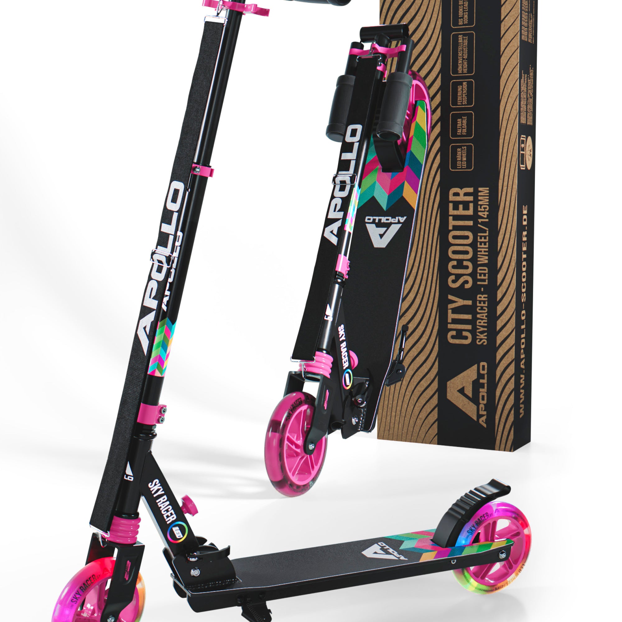Apollo - 145mm City Scooter mit Federung "Skyracer" klappbar und höhenverstellbar - Bunt