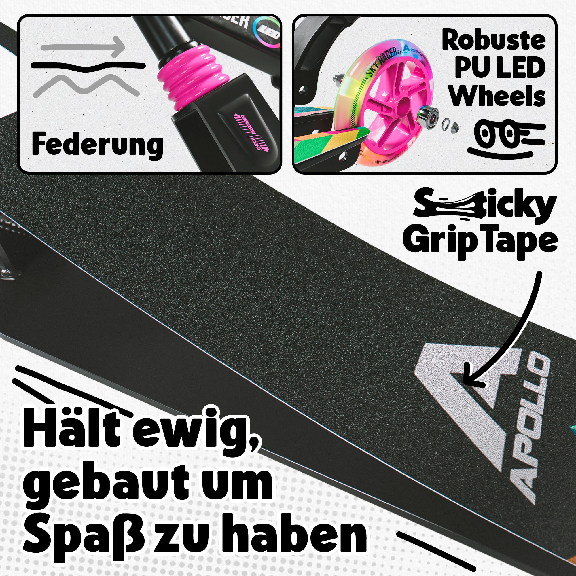 Apollo - 145mm City Scooter mit Federung "Skyracer" klappbar und höhenverstellbar - Bunt