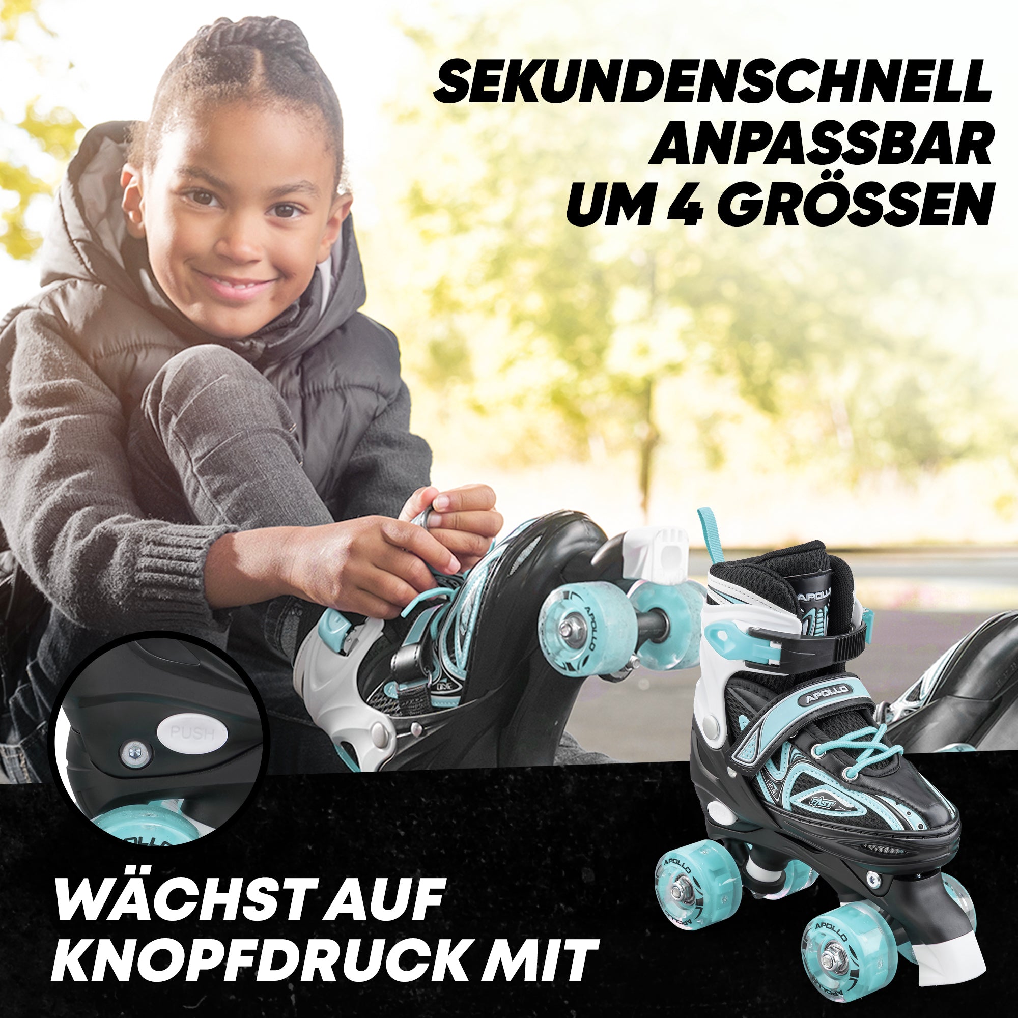 Apollo - Super Quad größenverstellbare verstellbare Rollschuhe für Kinder - Türkis -