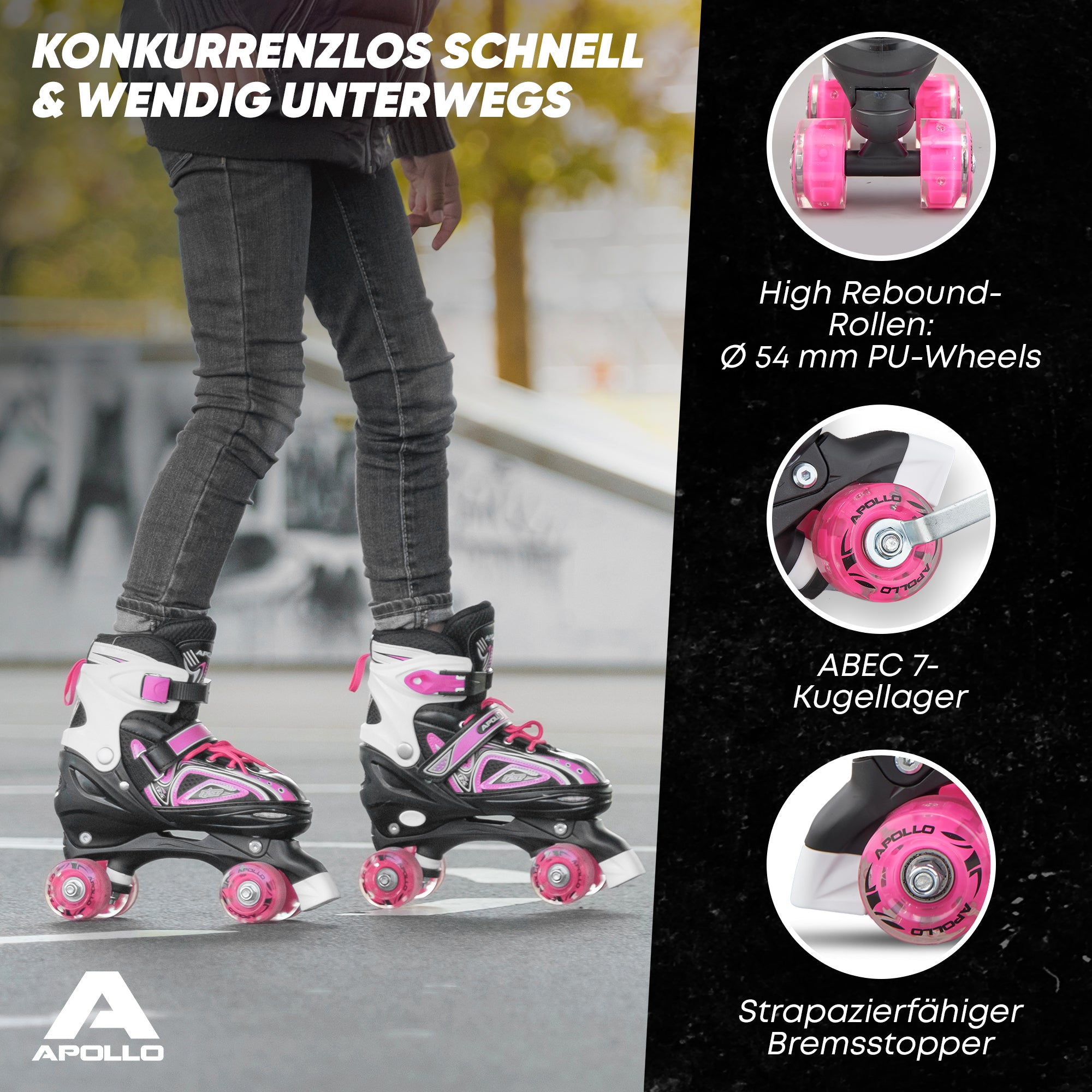 Apollo - Super Quad größenverstellbare verstellbare Rollschuhe für Kinder - Pink -
