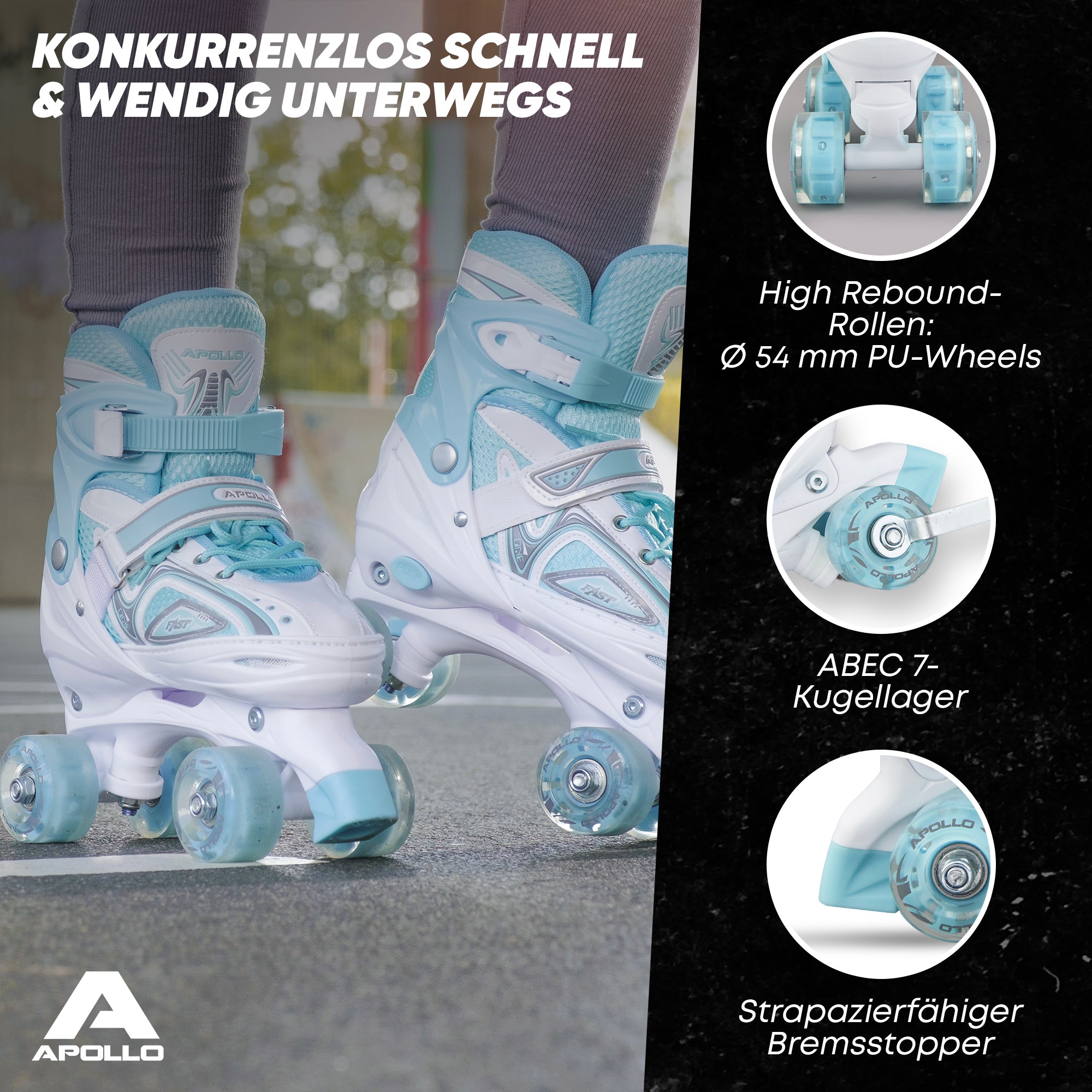 Apollo - Super Quad größenverstellbare verstellbare Rollschuhe für Kinder - Weiß Mint -