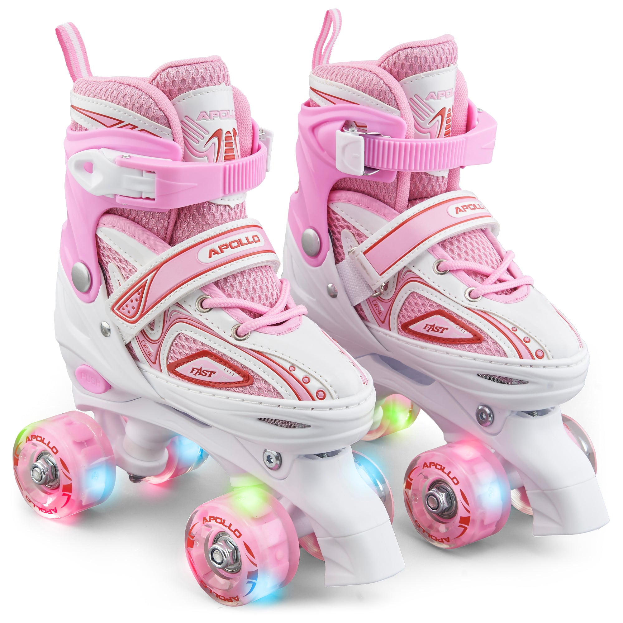 Apollo - Super Quad größenverstellbare verstellbare Rollschuhe für Kinder - Weiß Pink -