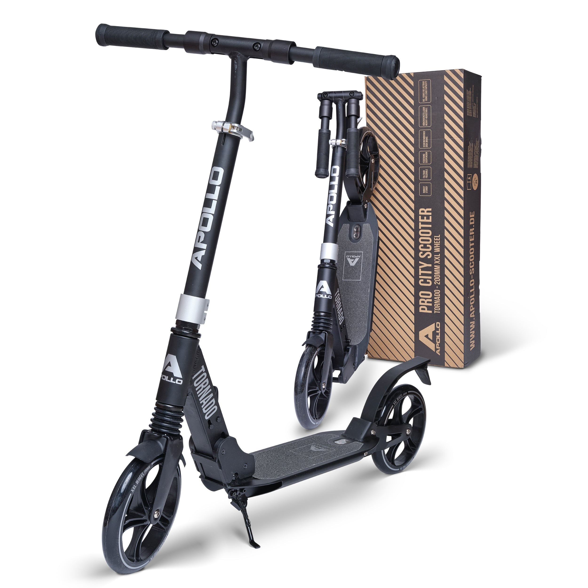 Apollo - High End Scooter Erwachsene - "Tornado 2.0" Cityroller Kinder ab 7 Jahre - Schwarz Silber