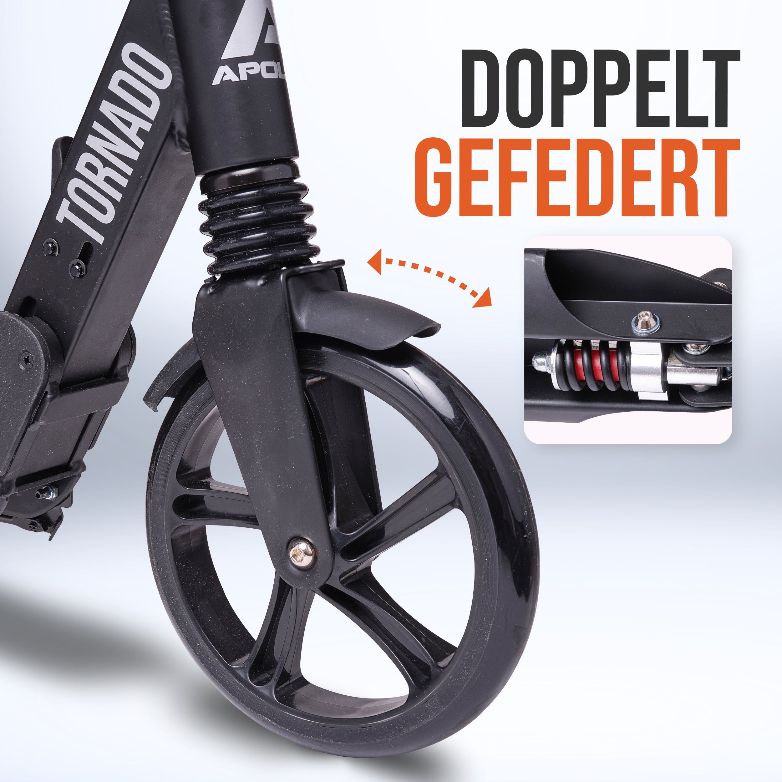 Apollo - High End Scooter Erwachsene - "Tornado 2.0" Cityroller Kinder ab 7 Jahre - Schwarz Silber