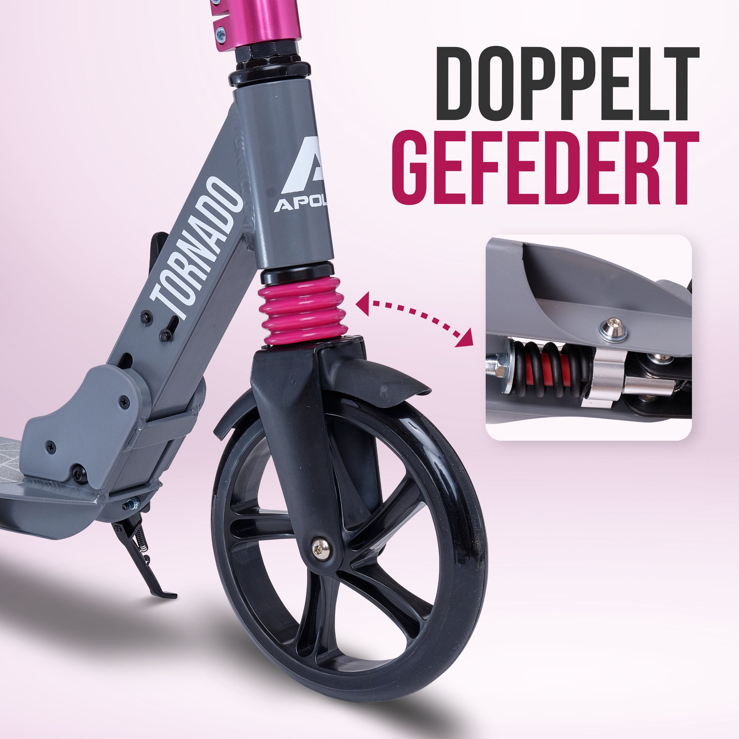 Apollo - High End Scooter Erwachsene - "Tornado 2.0" Cityroller Kinder ab 7 Jahre - Grau Pink