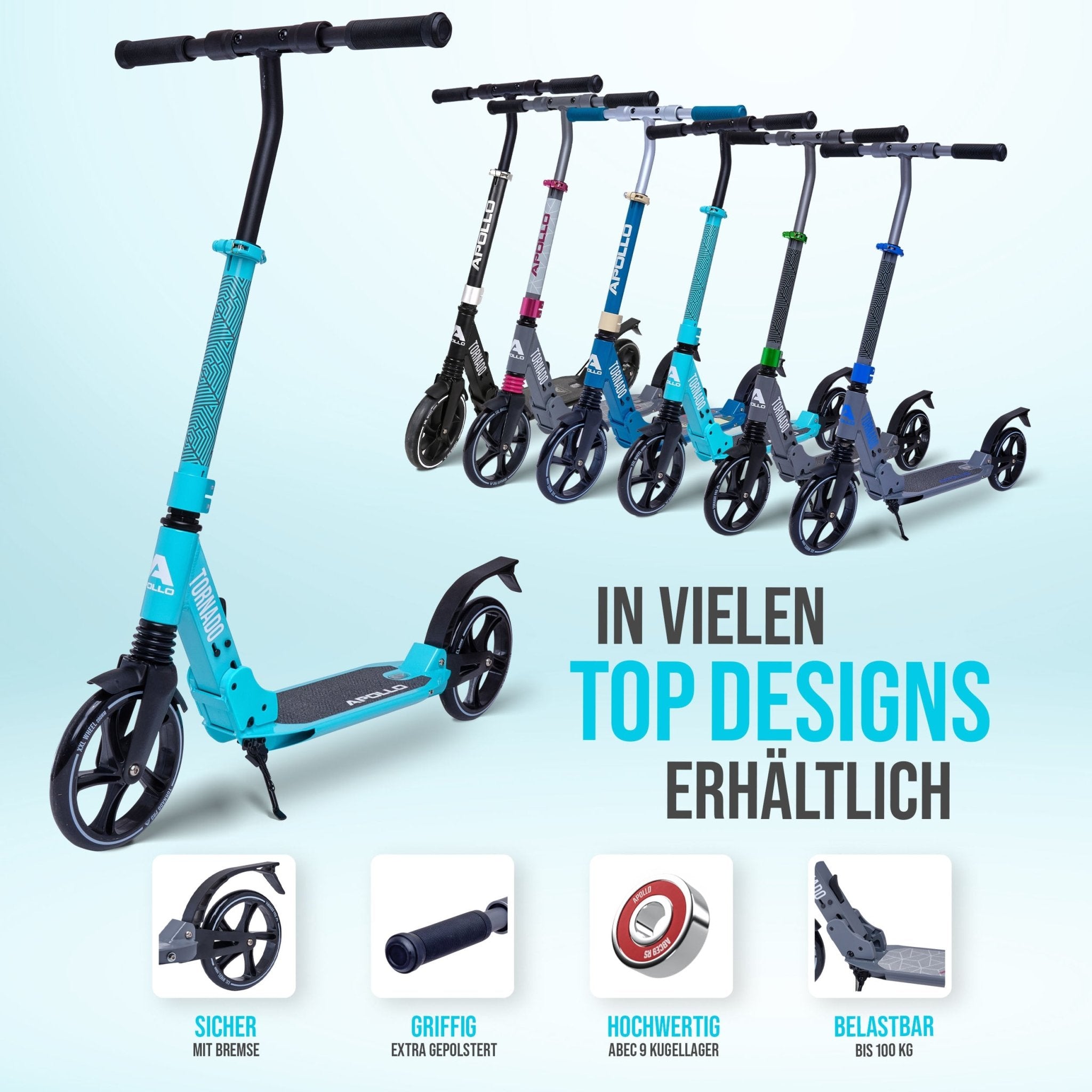 Apollo - High End Scooter Erwachsene - "Tornado 2.0" Cityroller Kinder ab 7 Jahre - Mint