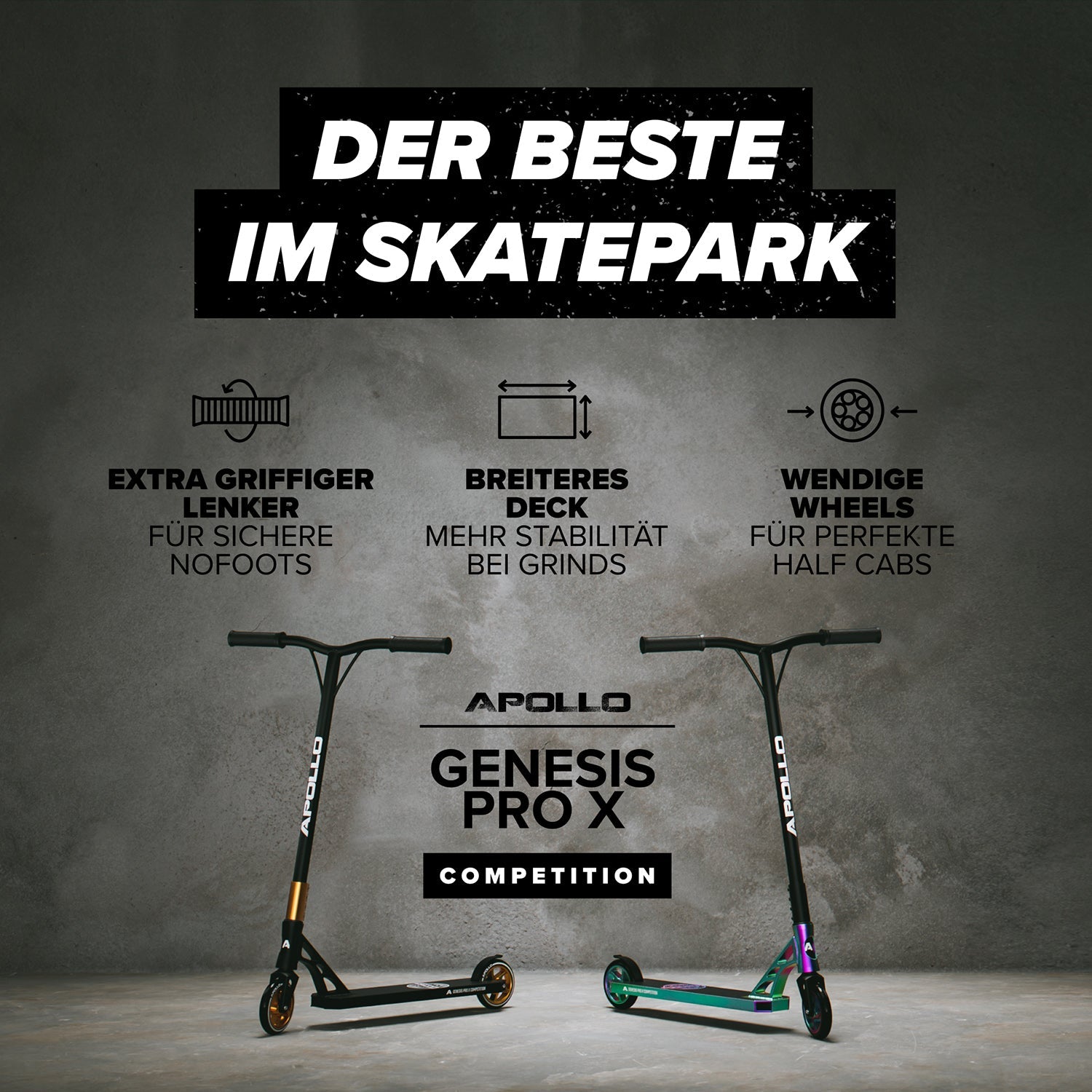Apollo - High End Stunt Scooter - Genesis Pro X Competition mit ABEC 9 Kugellagern - Rainbow