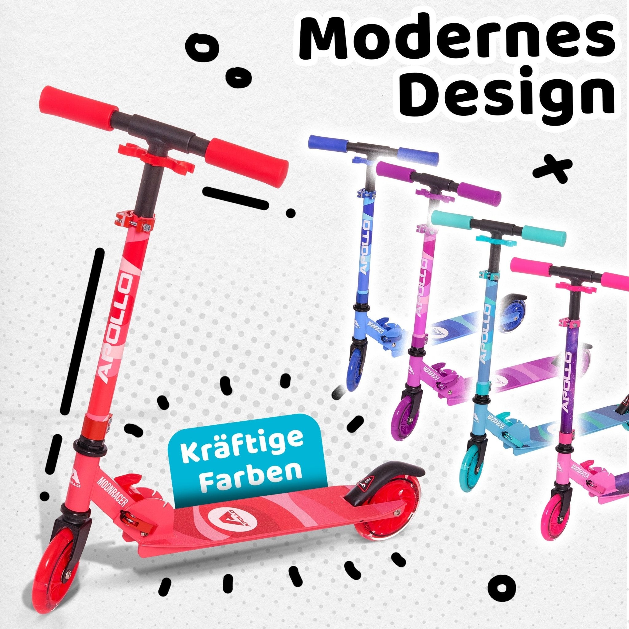 Apollo - Scooter LED - "Moonracer" City Scooter Kinder mit Federung - Rot