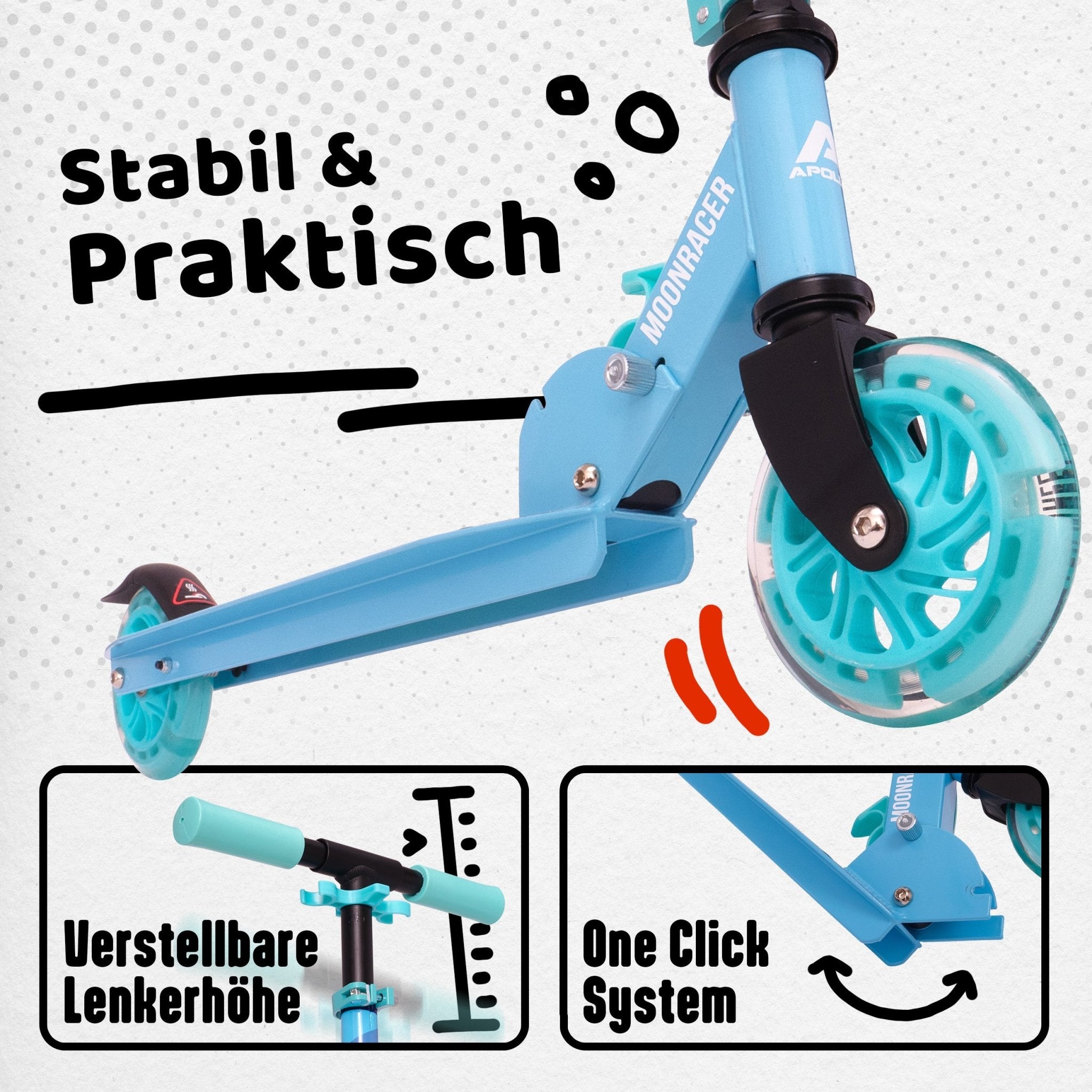 Apollo - Scooter LED - "Moonracer" City Scooter Kinder mit Federung - Mint