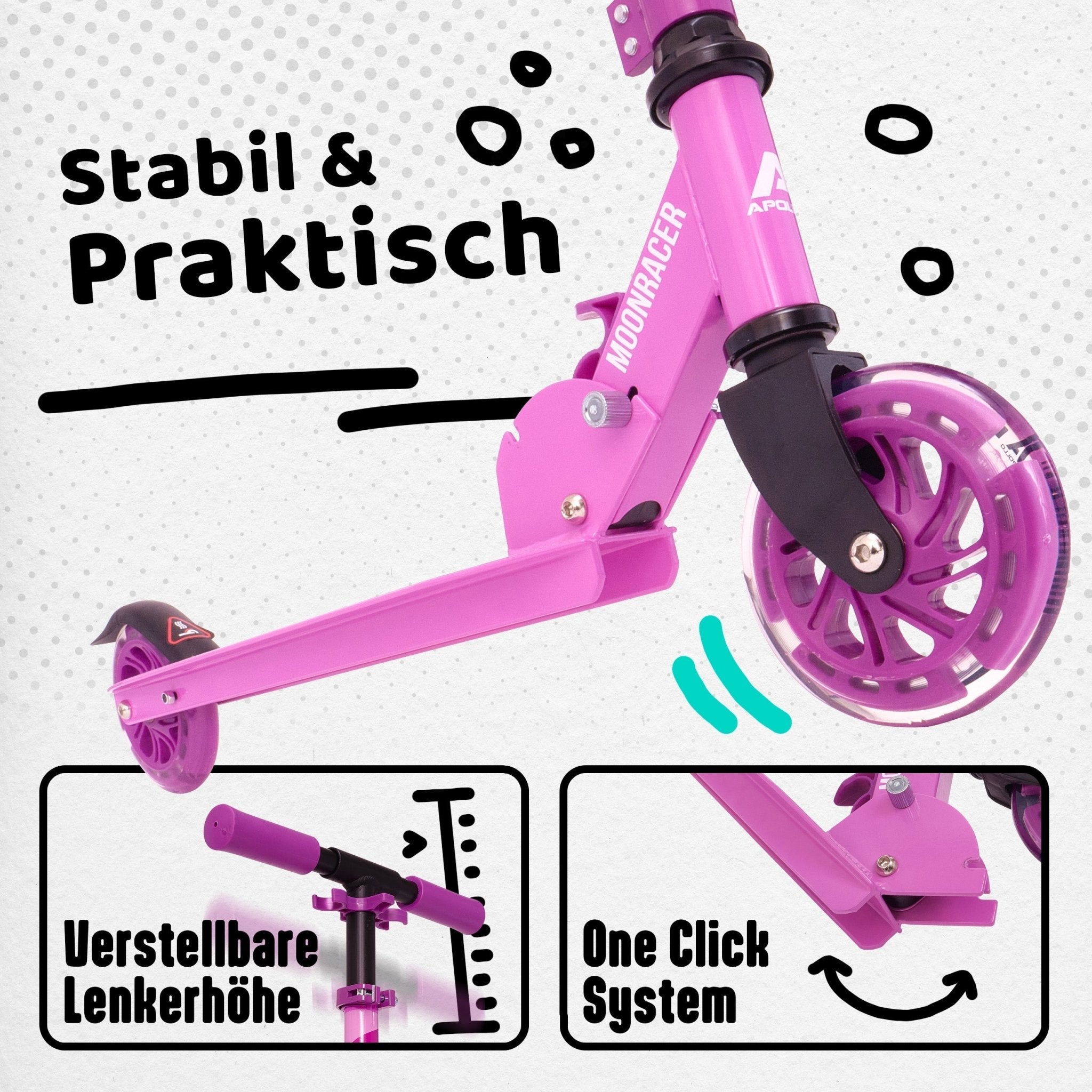 Apollo - Scooter LED - "Moonracer" City Scooter Kinder mit Federung - Violett