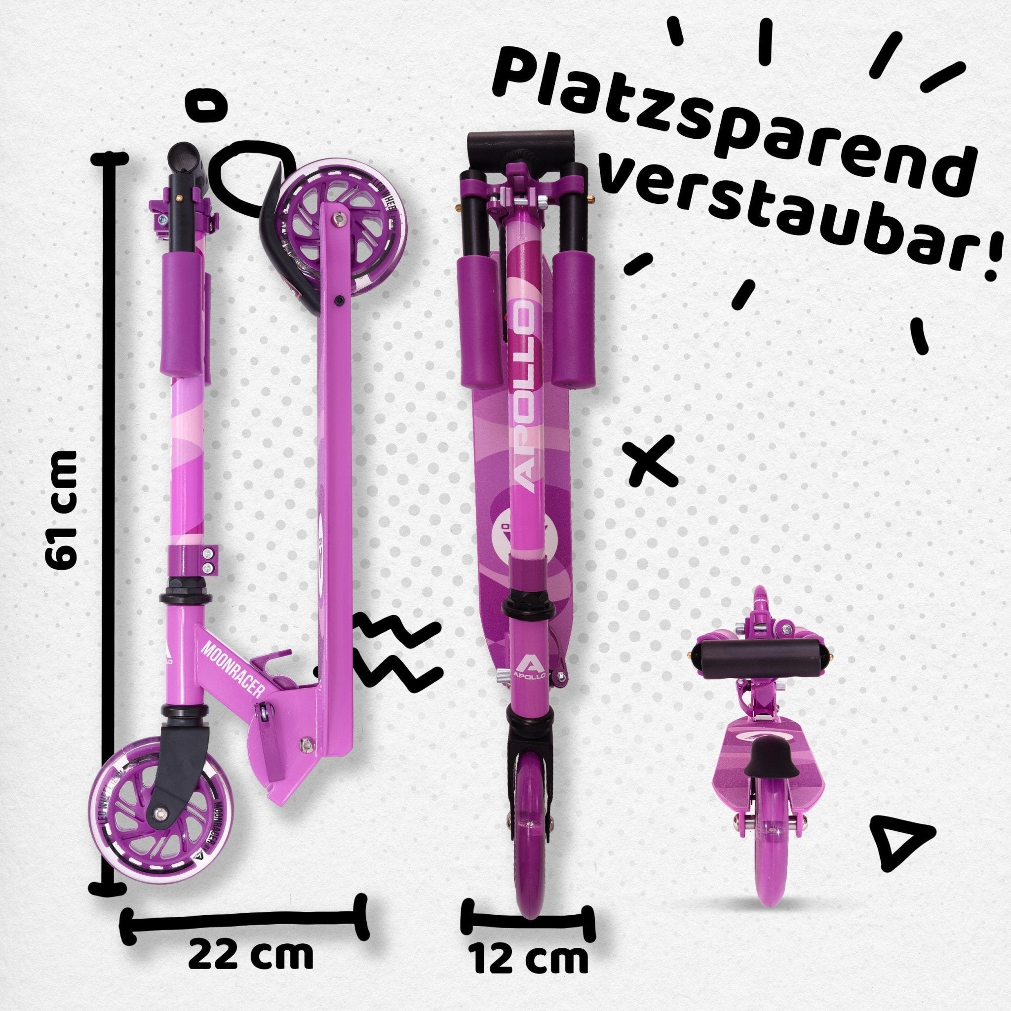 Apollo - Scooter LED - "Moonracer" City Scooter Kinder mit Federung - Violett