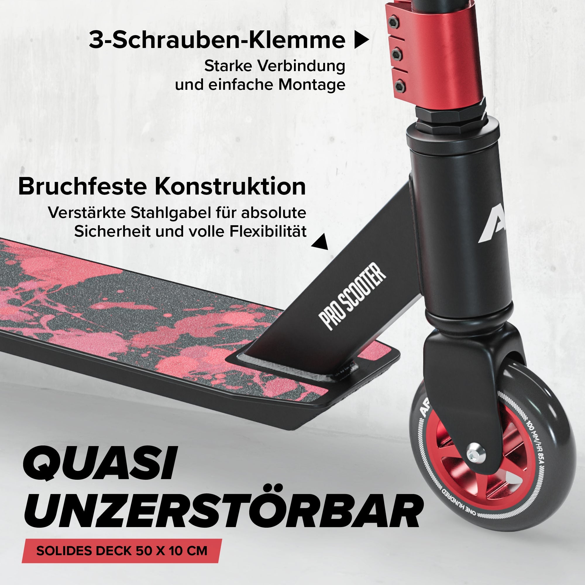 Apollo - Stunt Scooter - Genius Pro Robuster Kinder Scooter mit ABEC 9 Kugellager - Red Ink