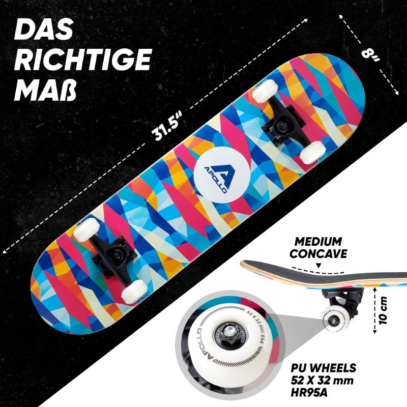 Apollo - Skateboard - Mosaik - 7-lagiges Holz-Komplettboard mit ABEC 7 -