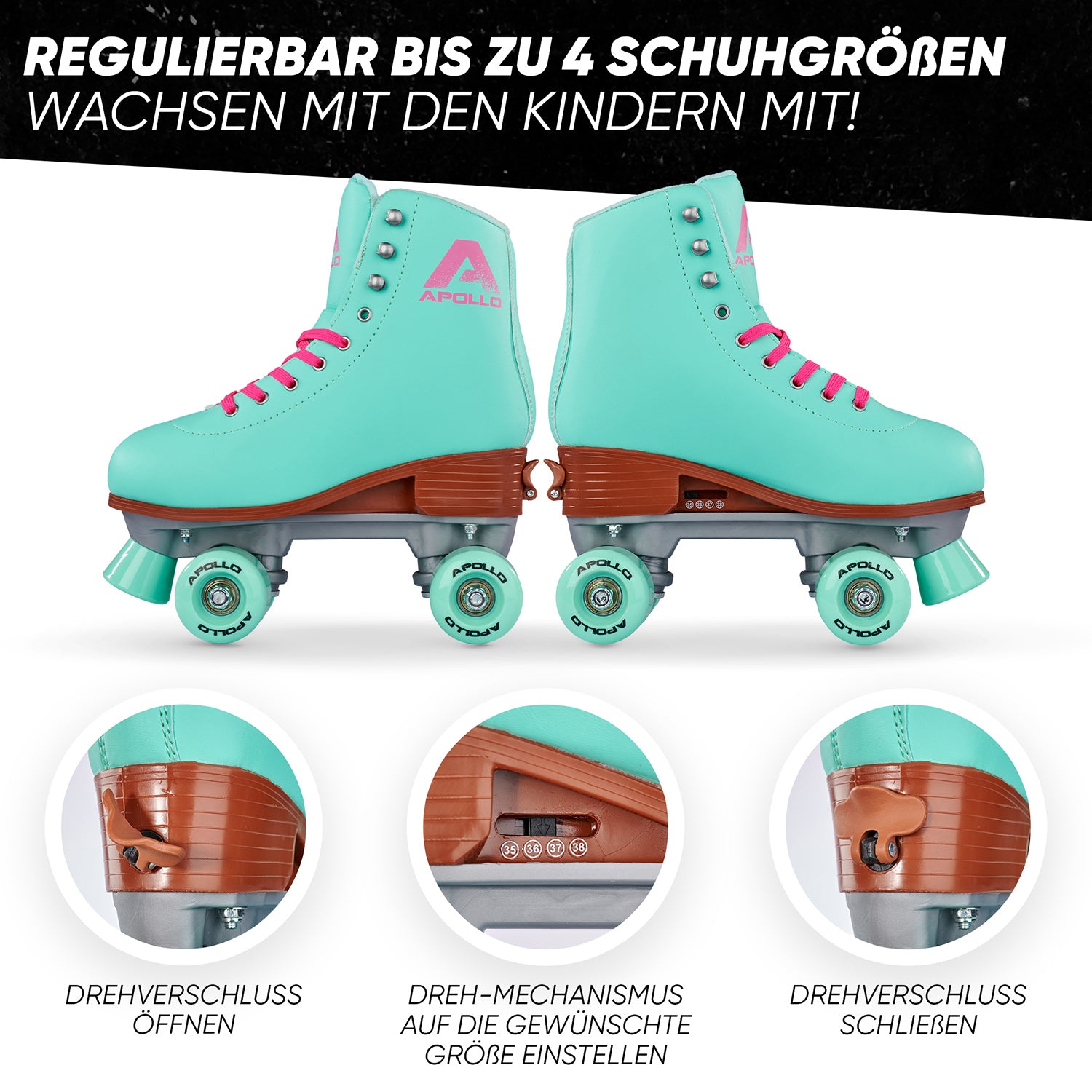 Apollo - Classic Roller Rollschuhe für Kinder und Erwachsene - Lagoon -