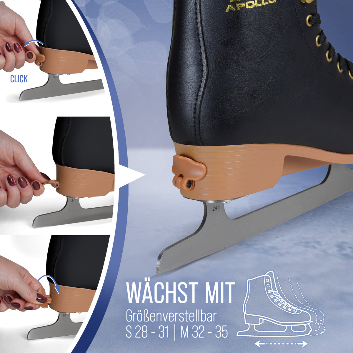 Apollo Funsport - Star Skate Adjustable - verstellbare Schlittschuhe - Eiskunstlauf Style - Schwarz